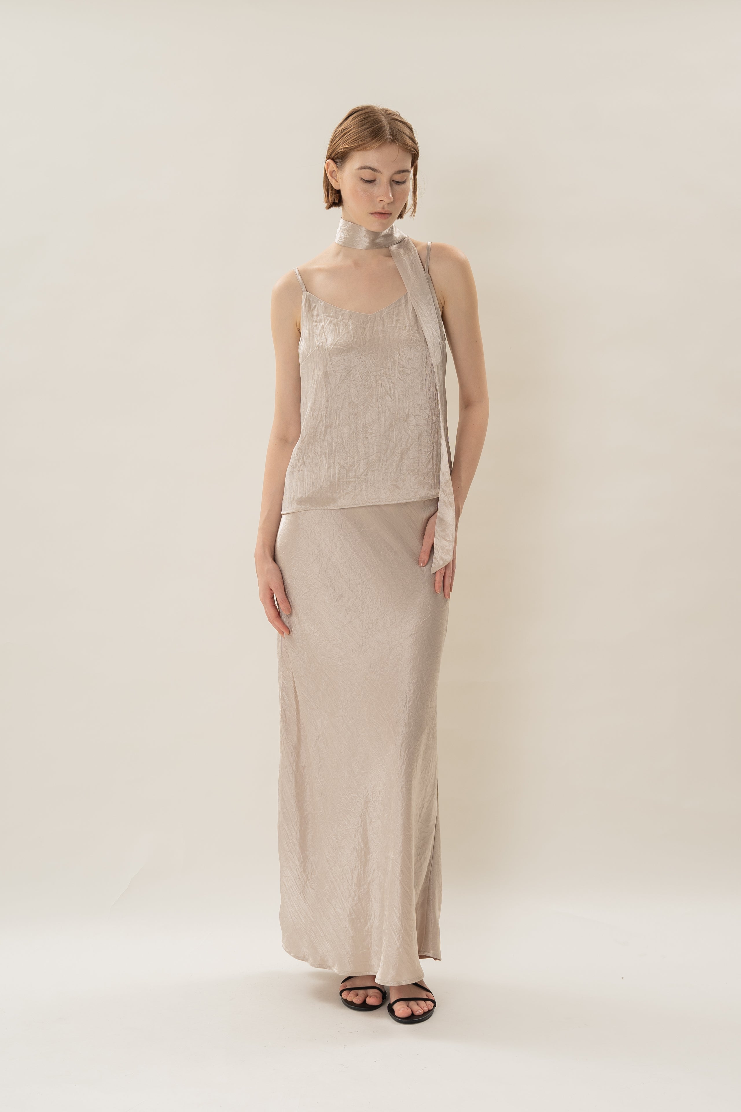Satin Camisole Slip Top in Taupe