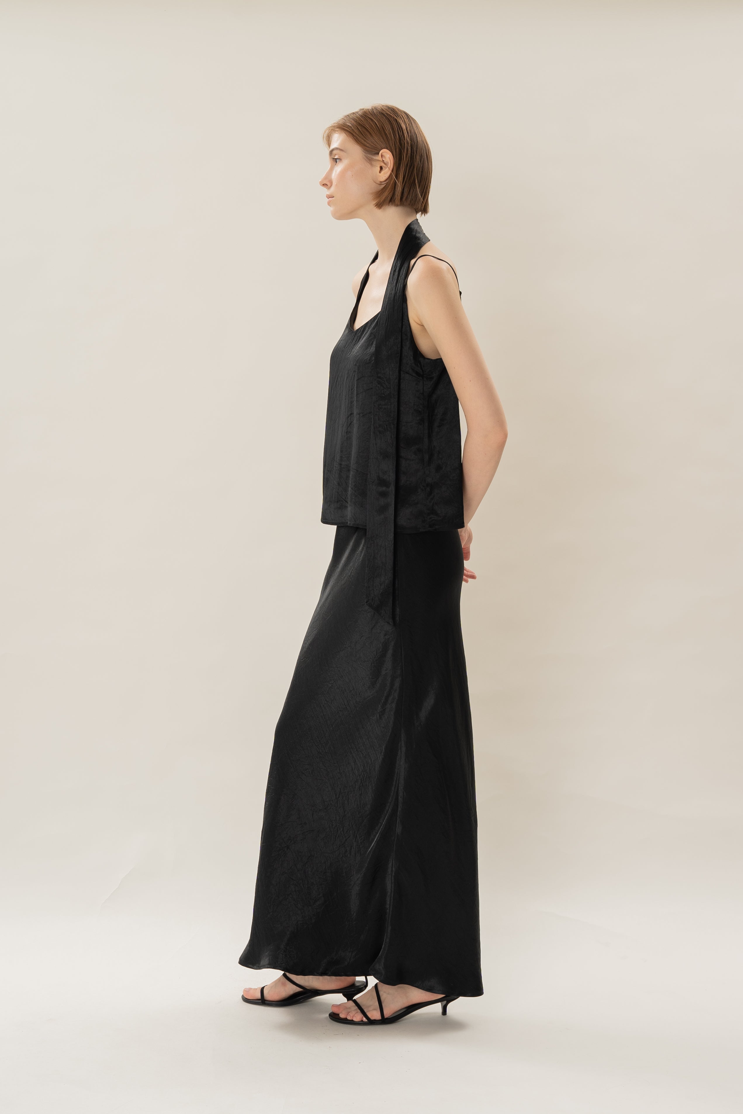 Satin Camisole Slip Top in Black