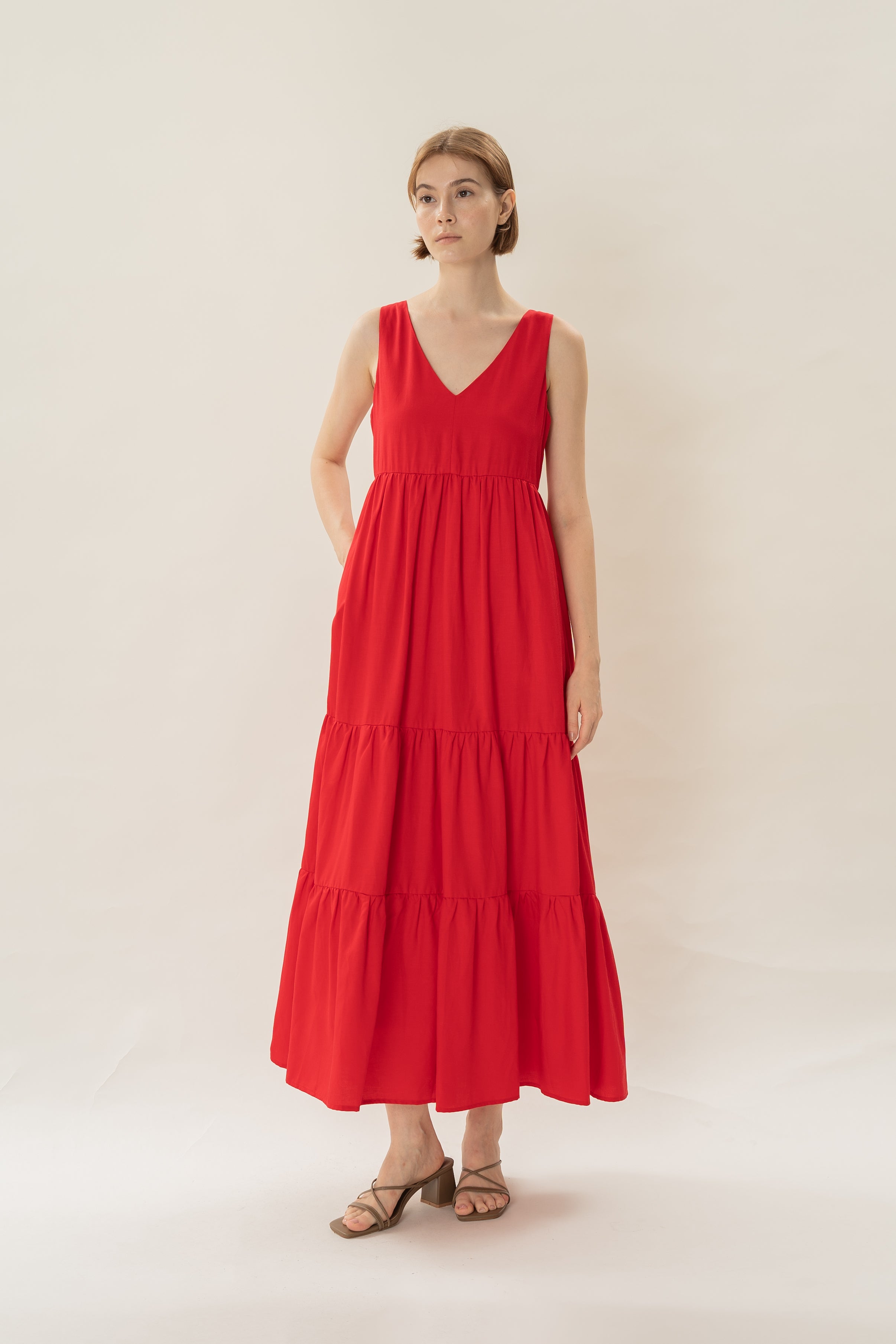 Tiered Maxi Sun Dress in Red