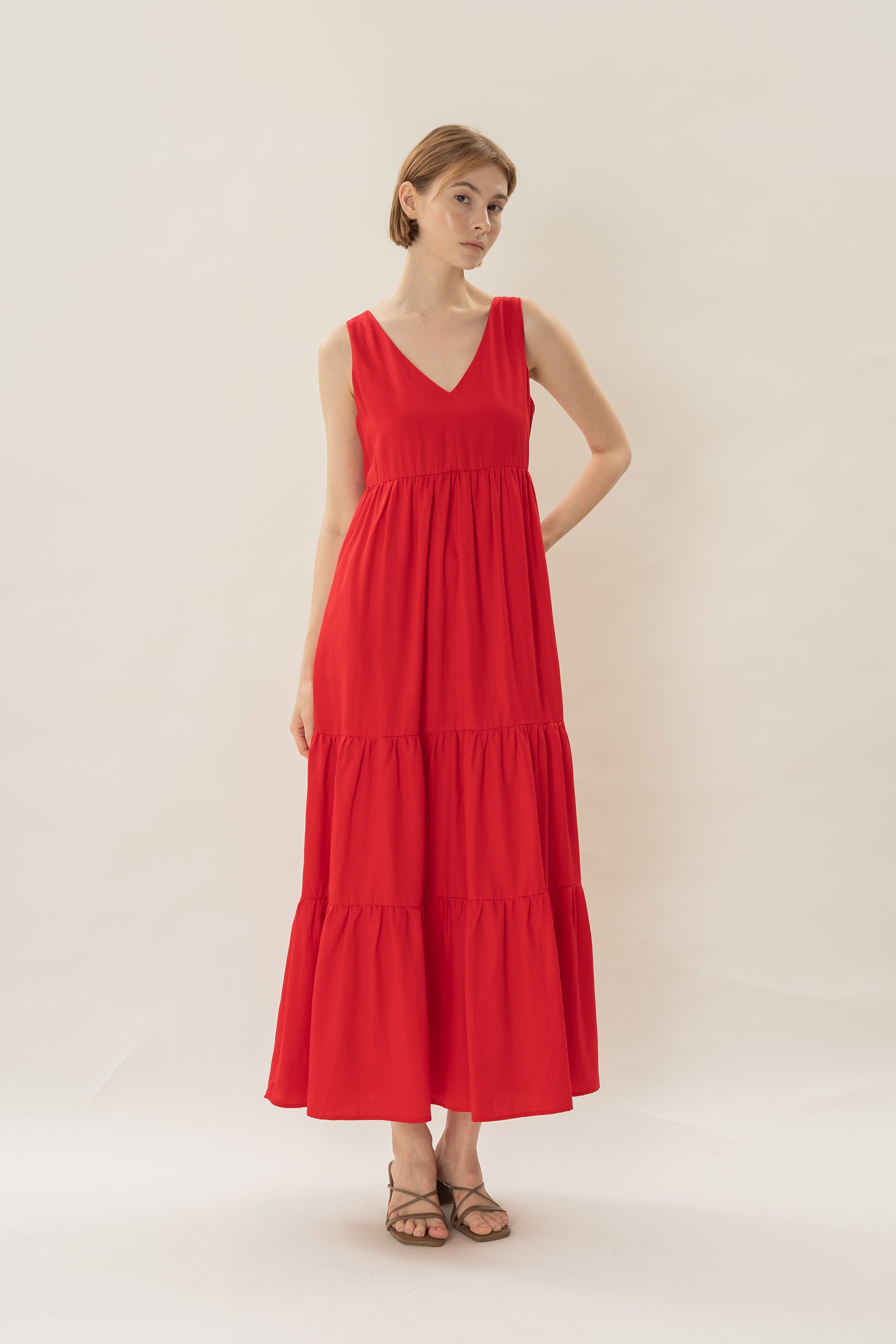 Tiered Maxi Sun Dress in Red