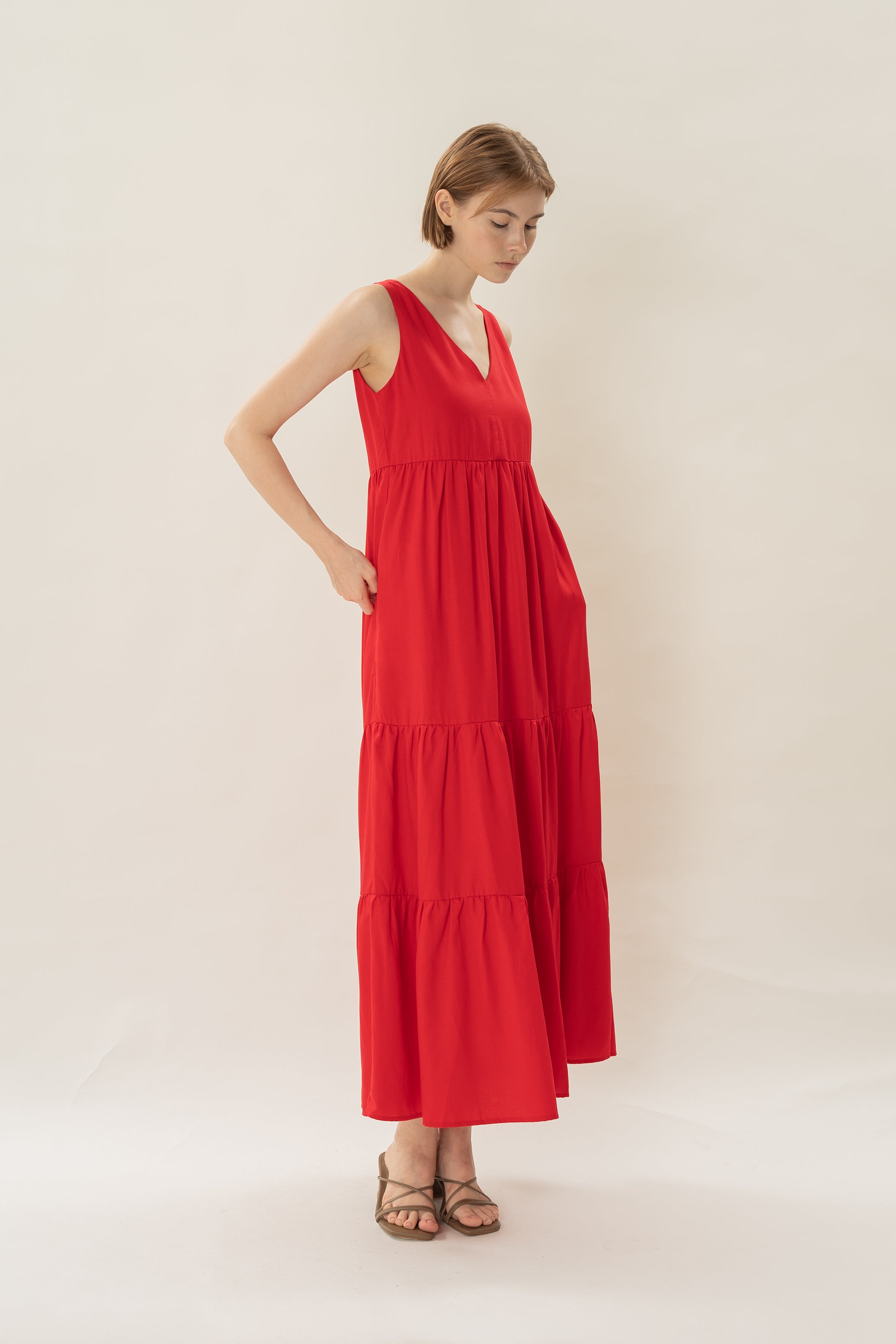 Tiered Maxi Sun Dress in Red