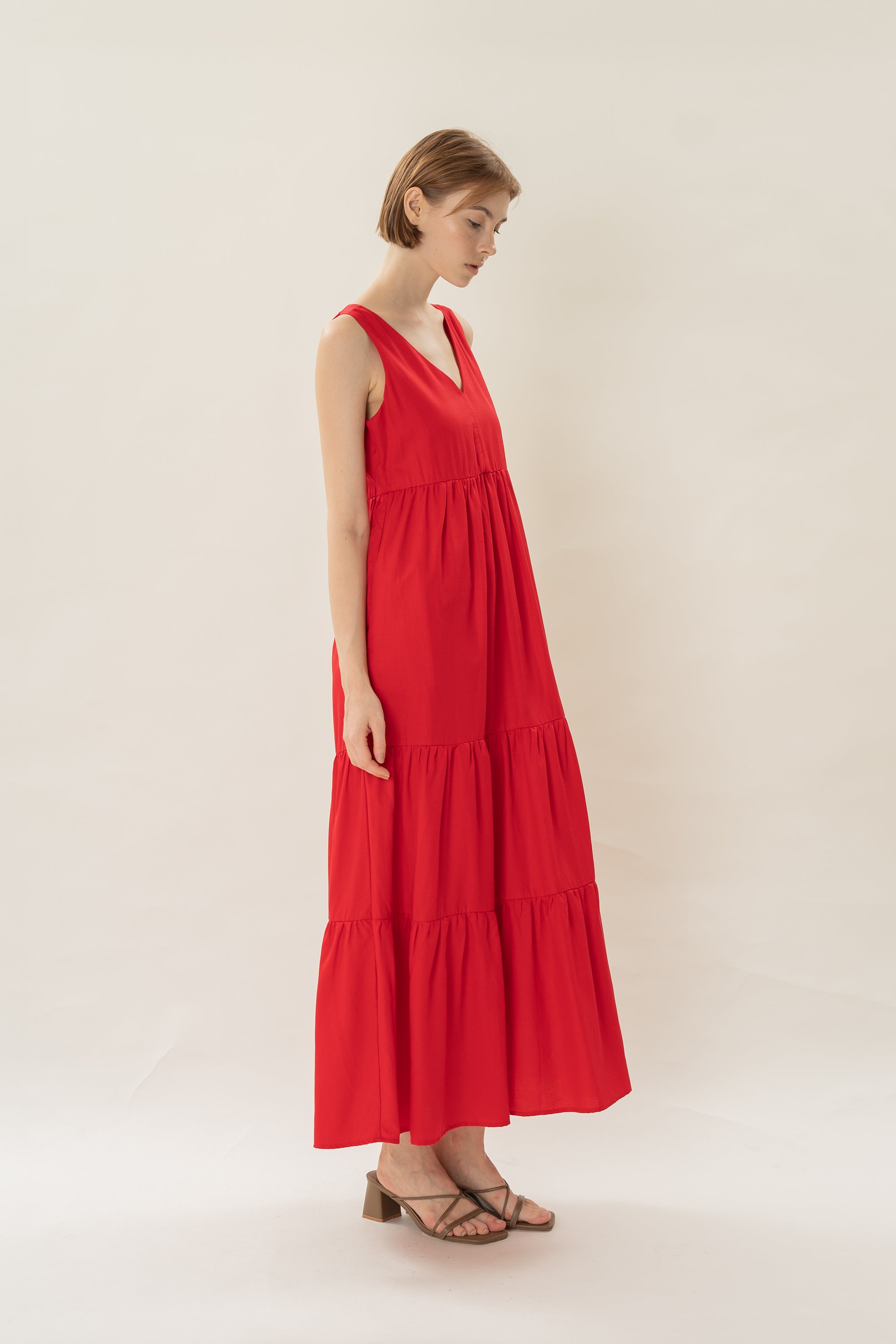 Tiered Maxi Sun Dress in Red