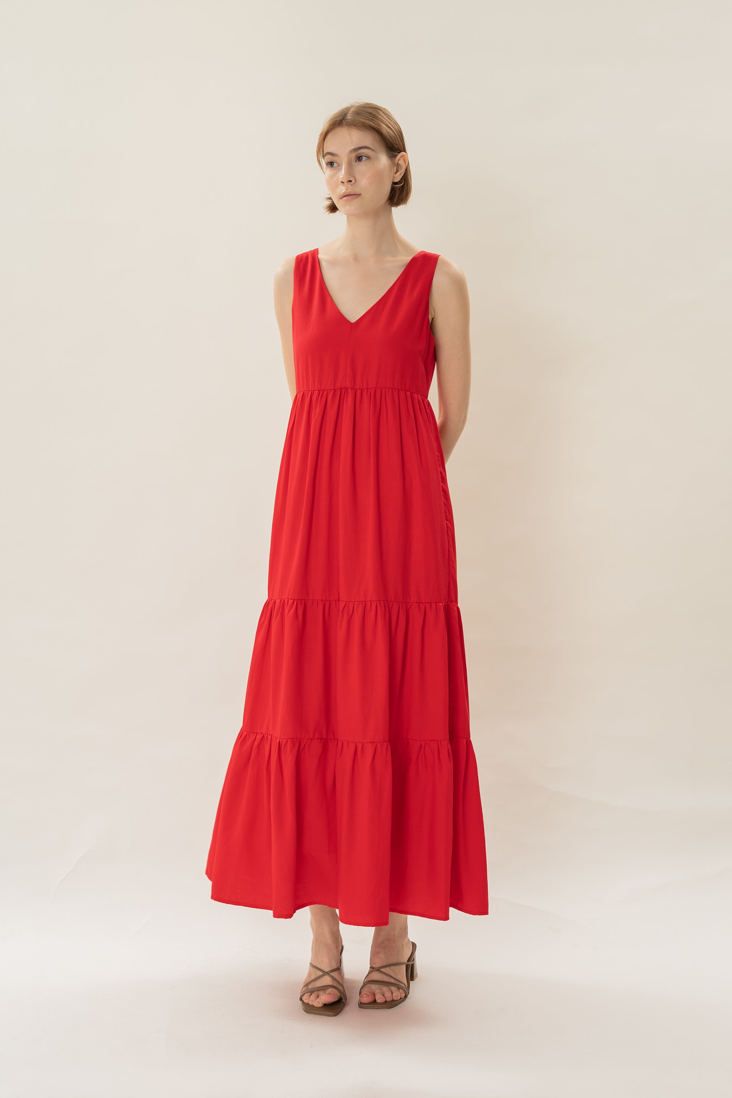 Tiered Maxi Sun Dress in Red