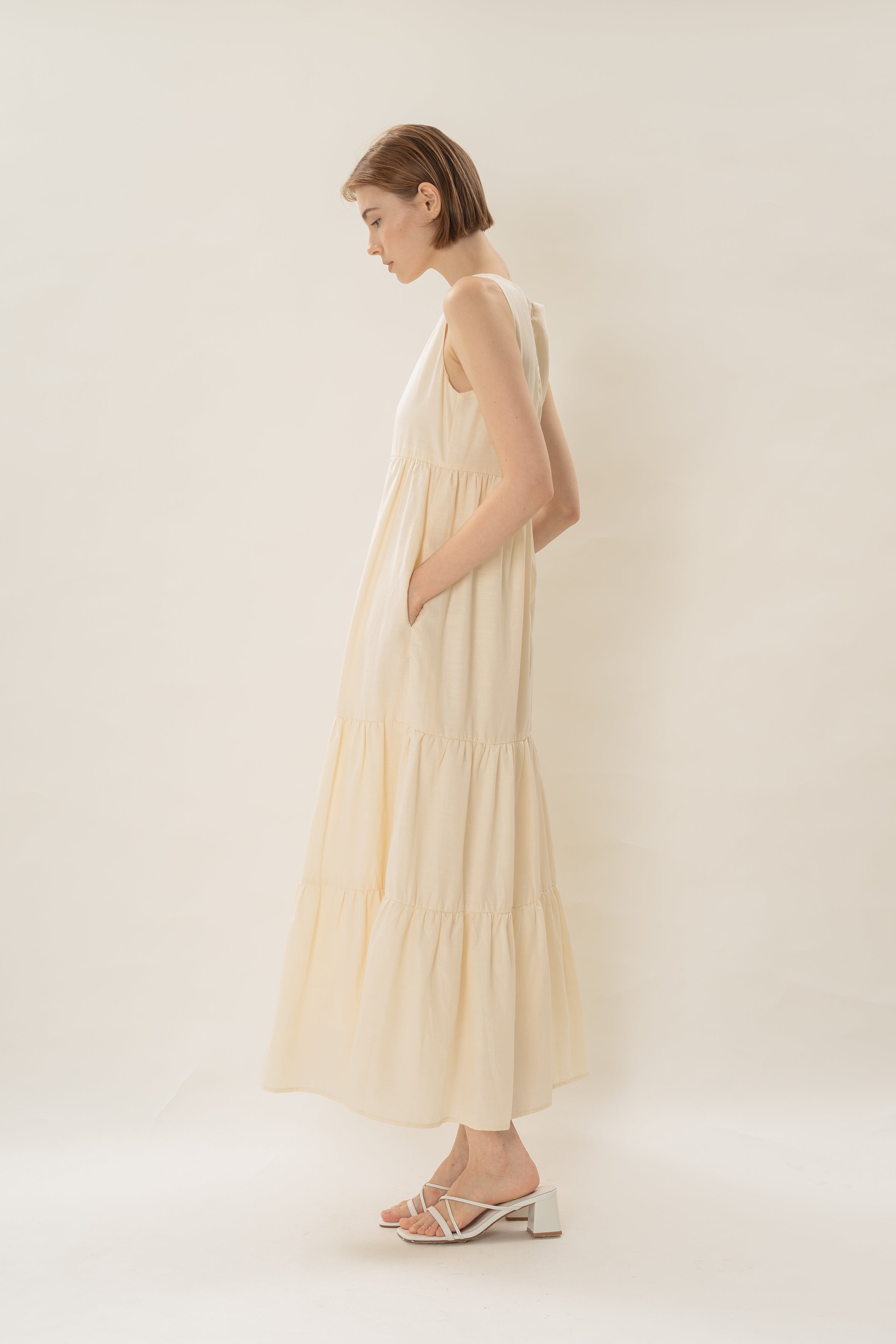 Tiered Maxi Sun Dress in Natural
