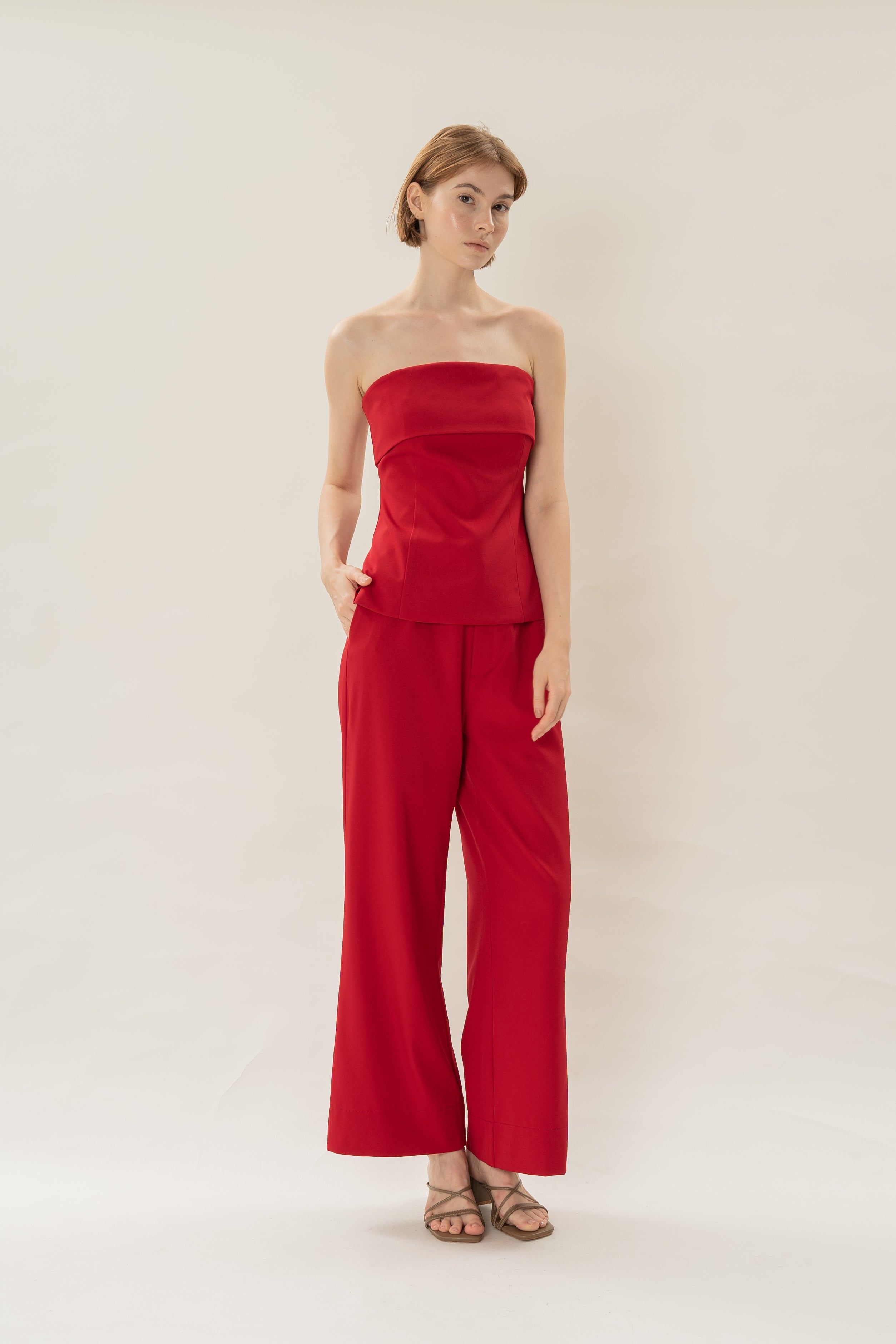 Panelled Bandeau Top in Red