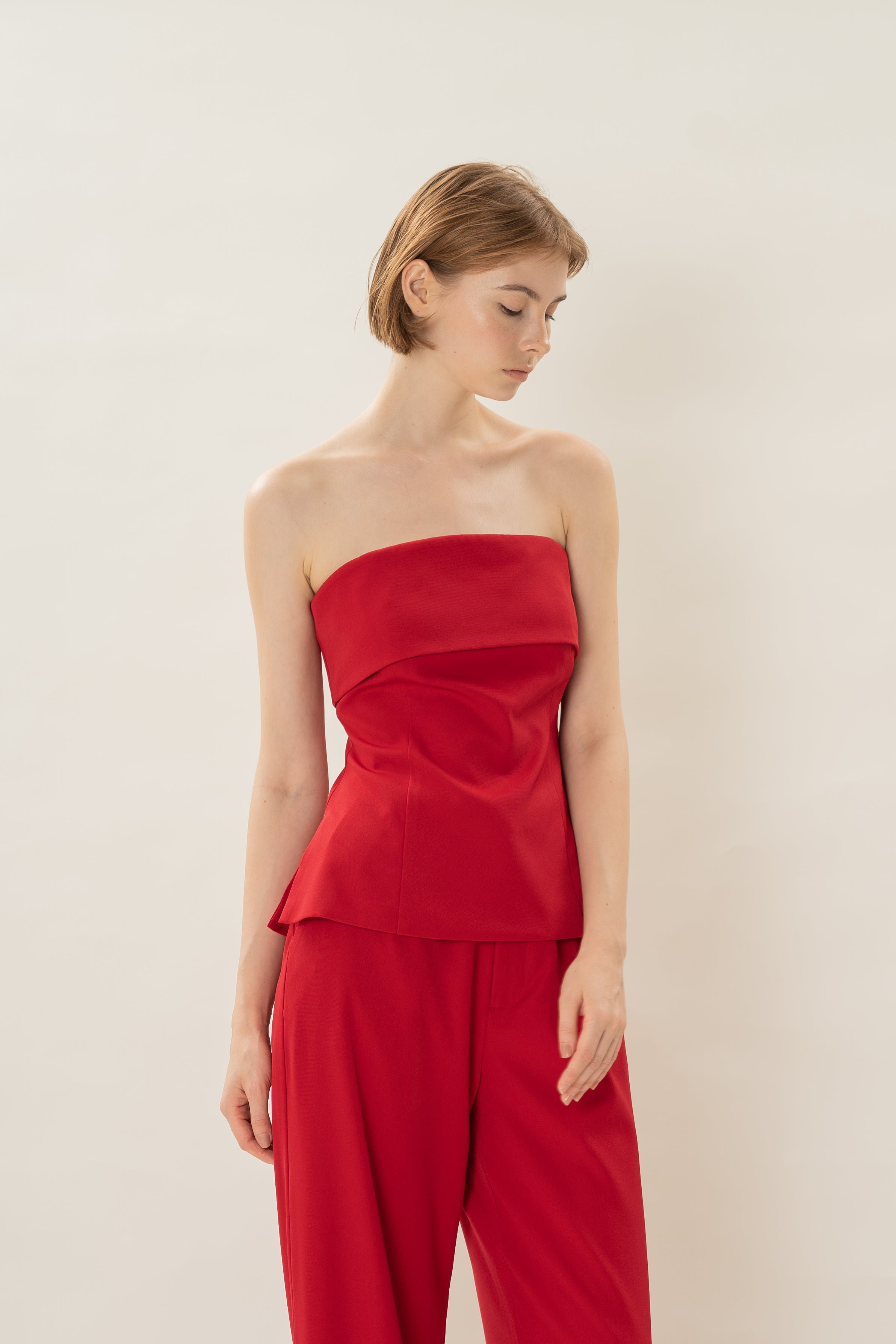 Panelled Bandeau Top in Red