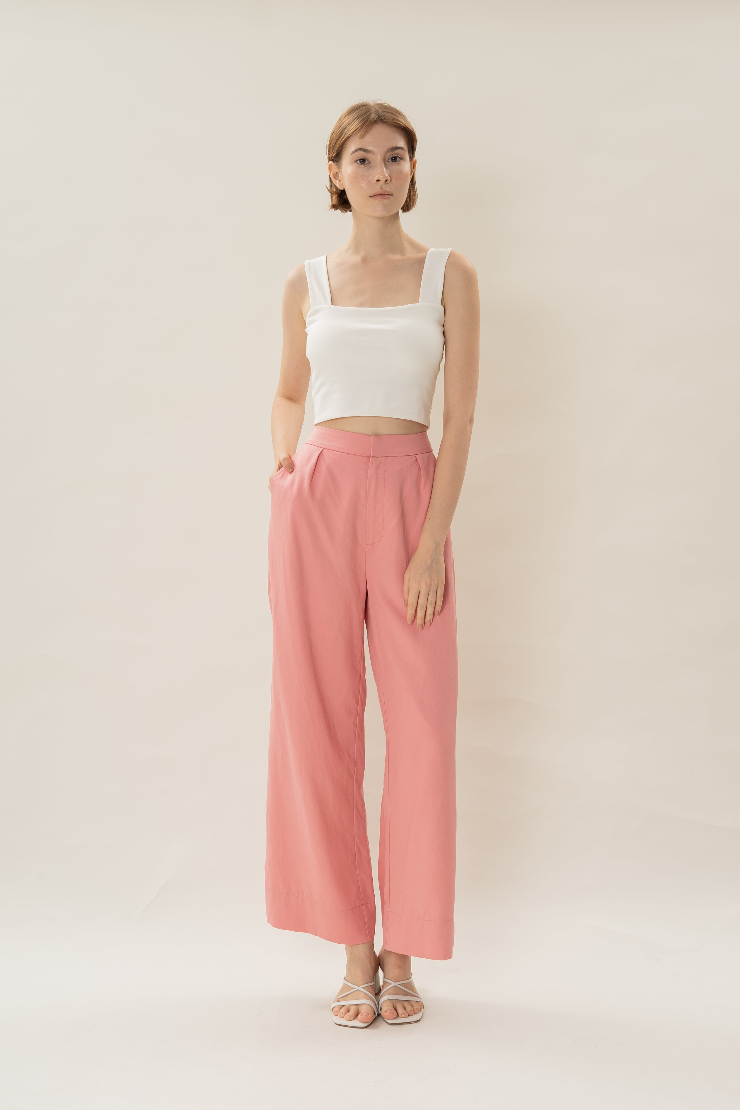Classic Pleated Trousers in Pink