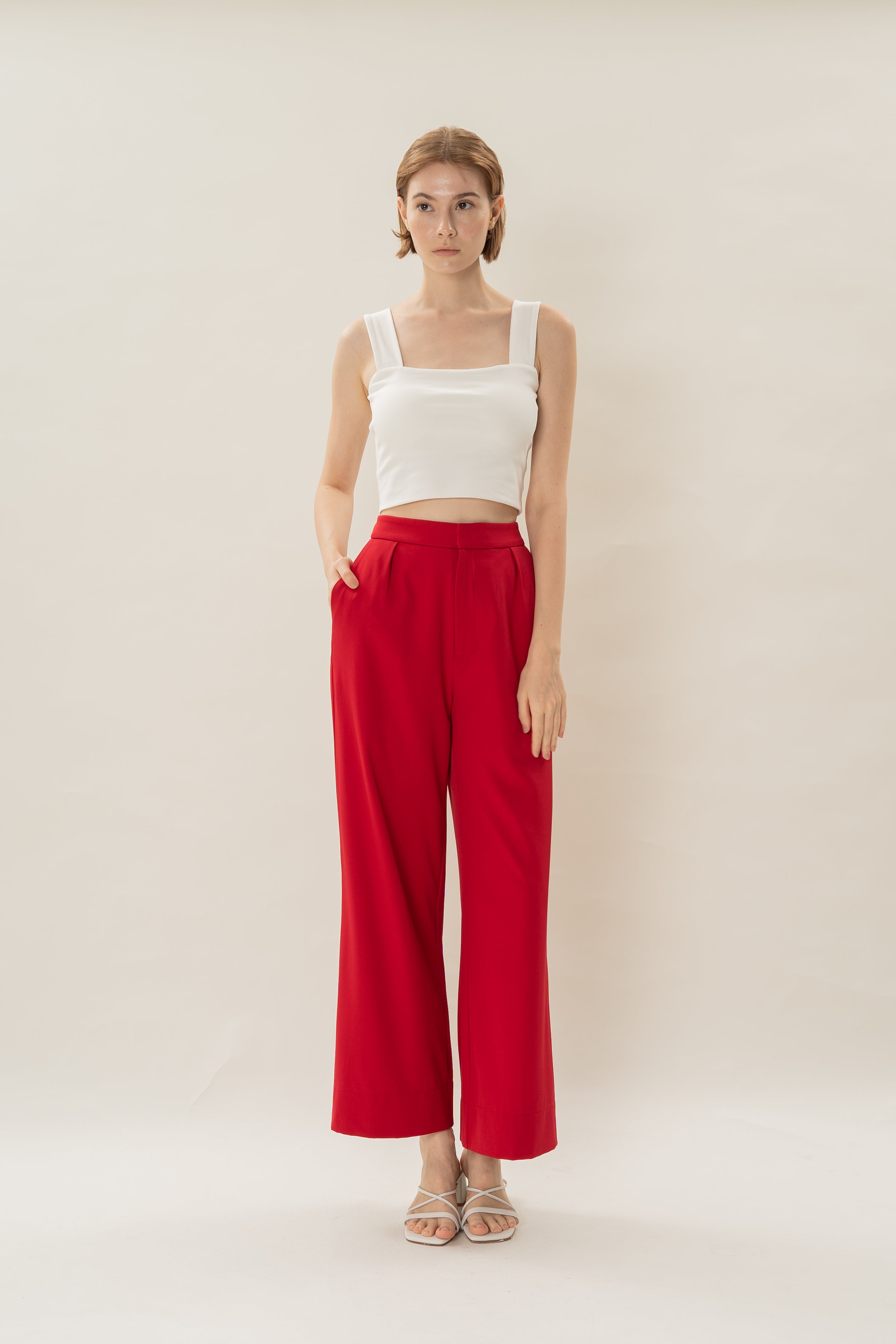 Classic Pleated Trousers in Red