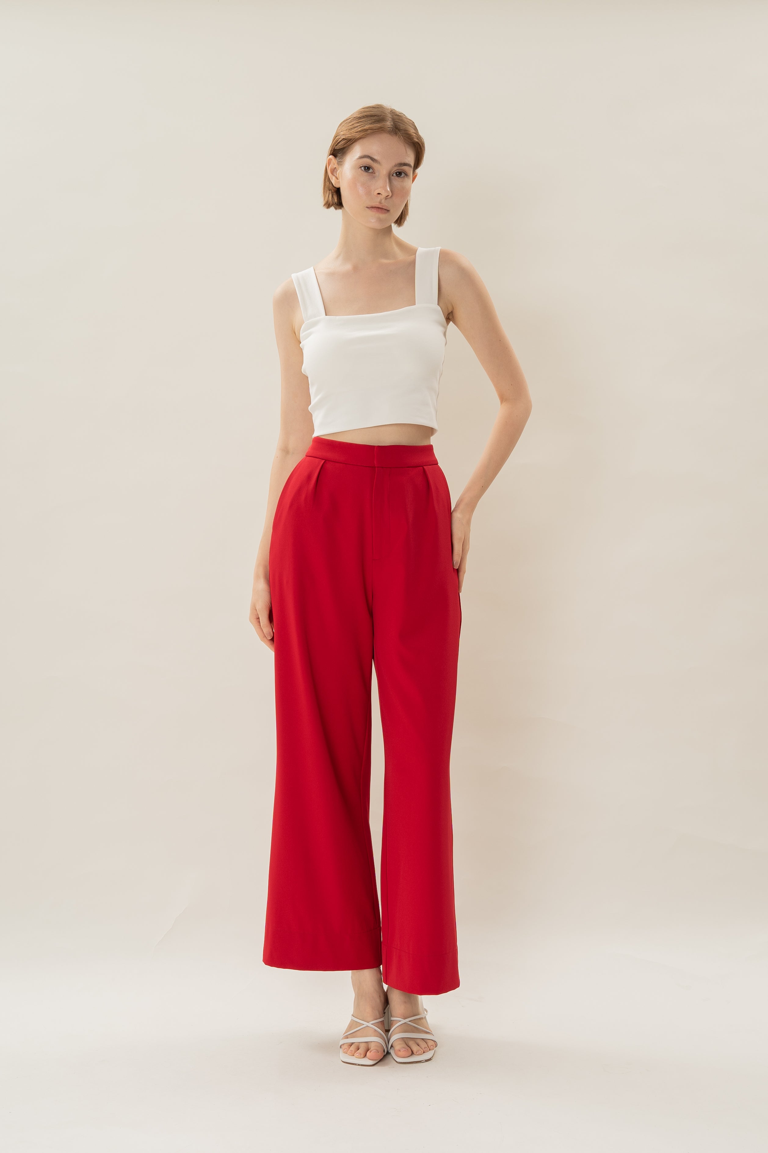 Classic Pleated Trousers in Red