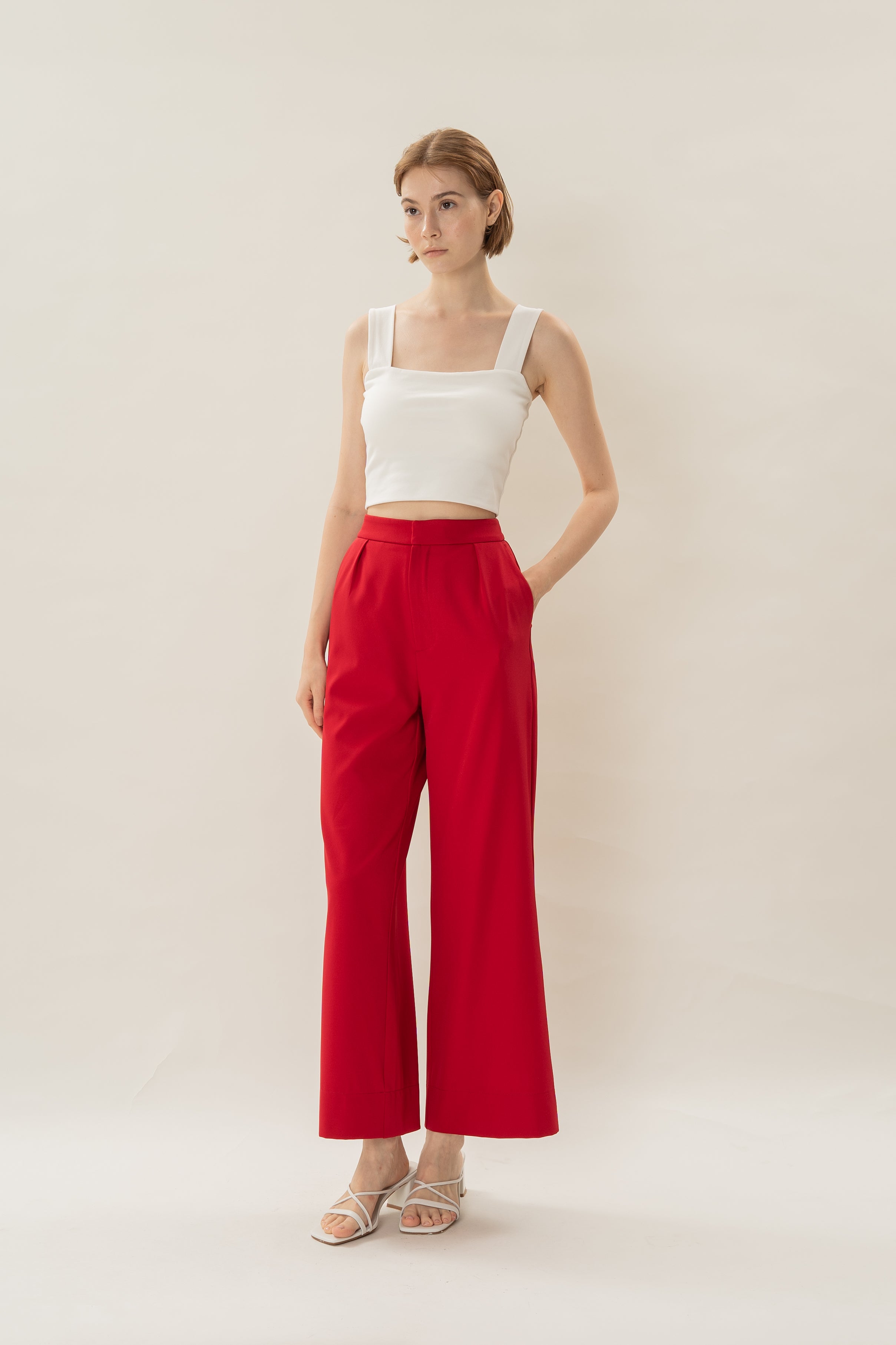 Classic Pleated Trousers in Red