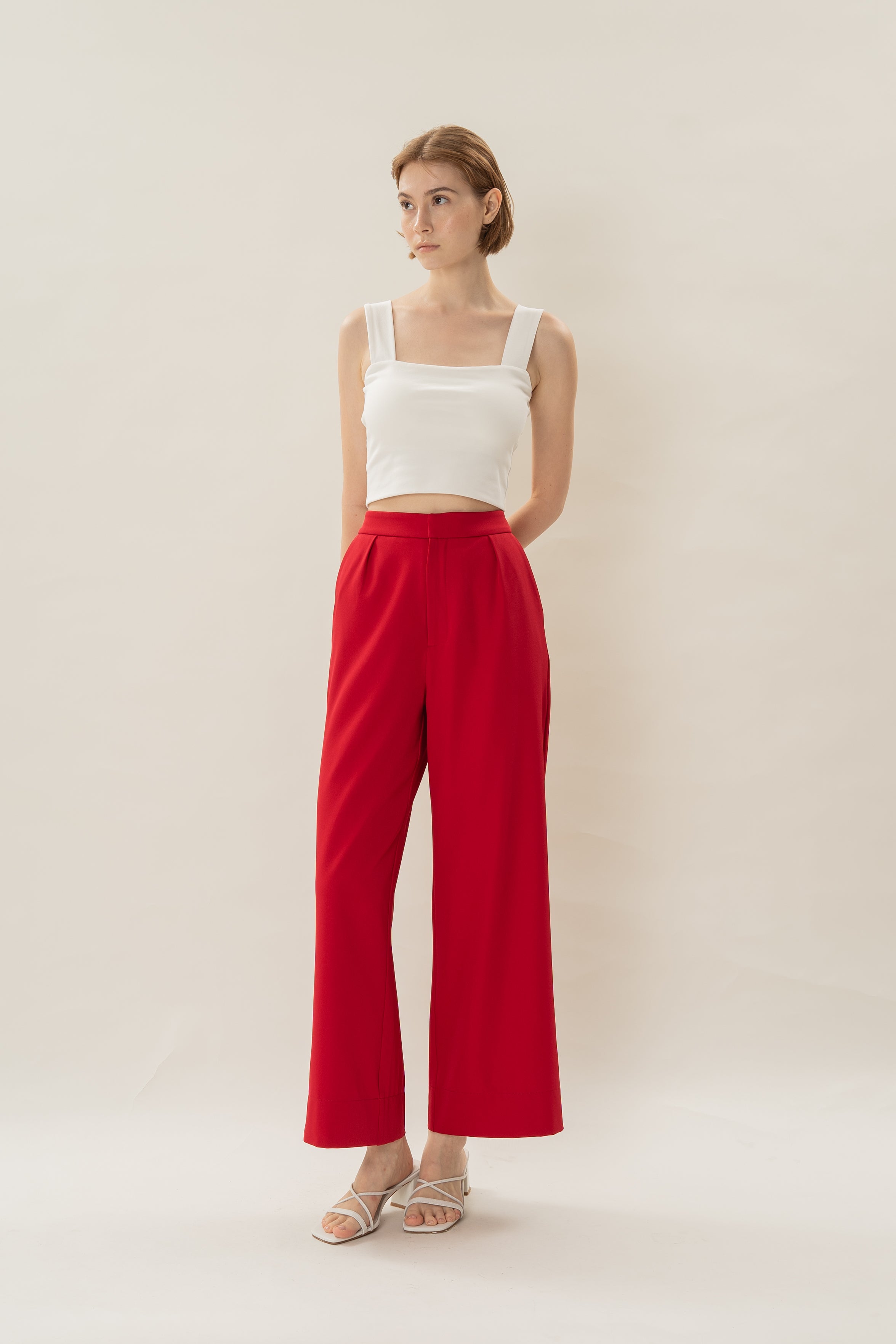Classic Pleated Trousers in Red