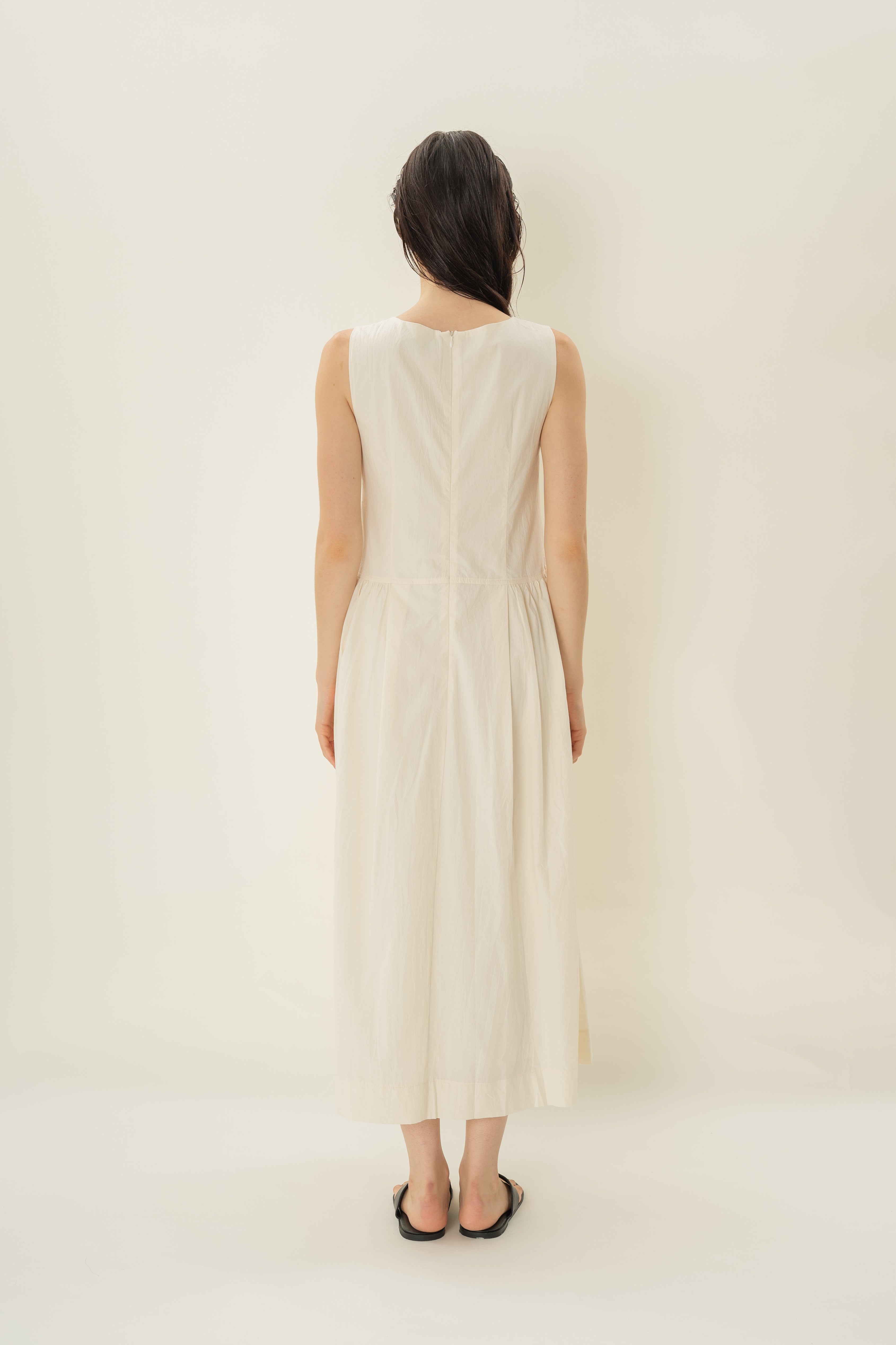 Cotton Poplin Sleeveless Dress in Natural
