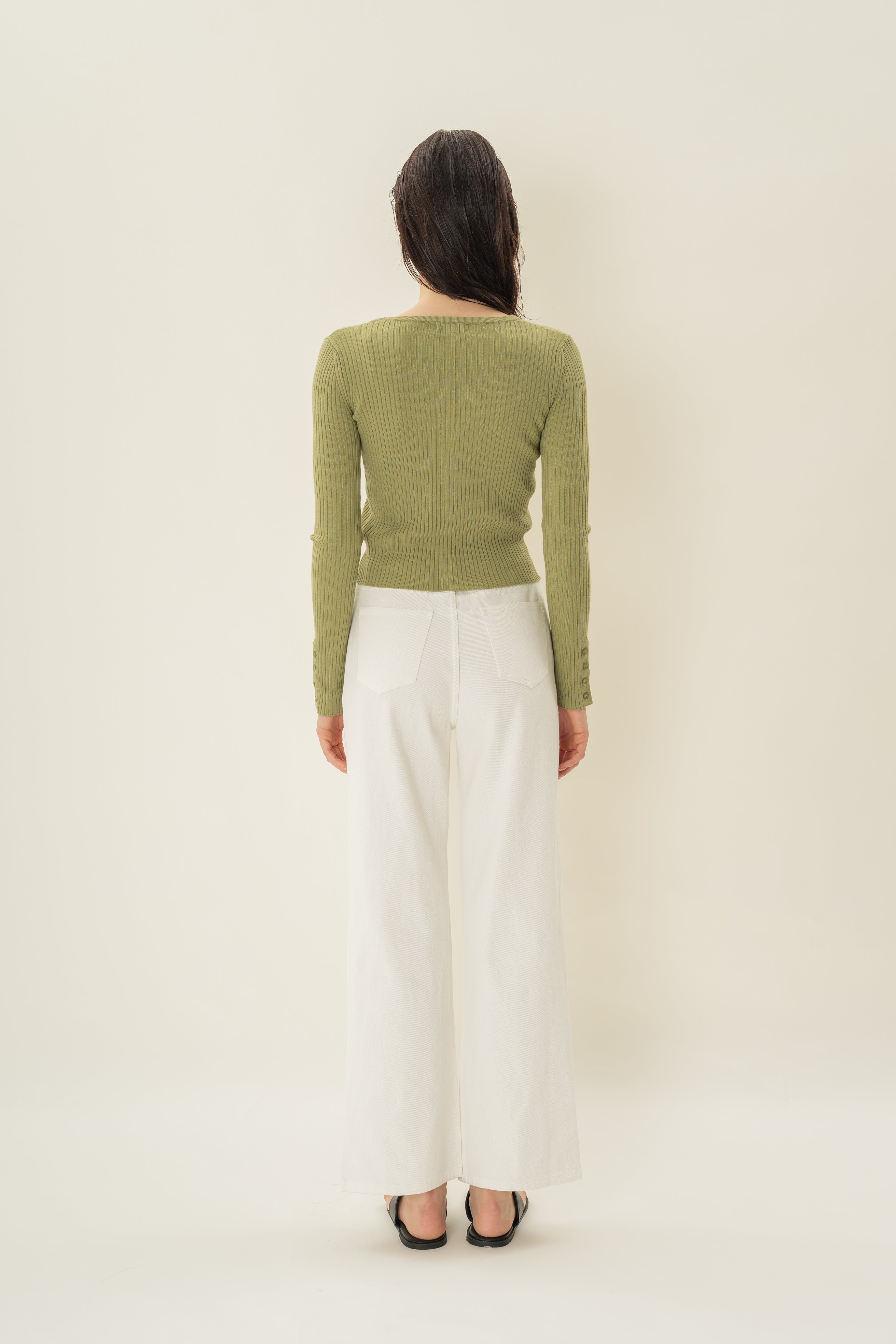 Ribbed Knit Button Down Cardigan in Fern