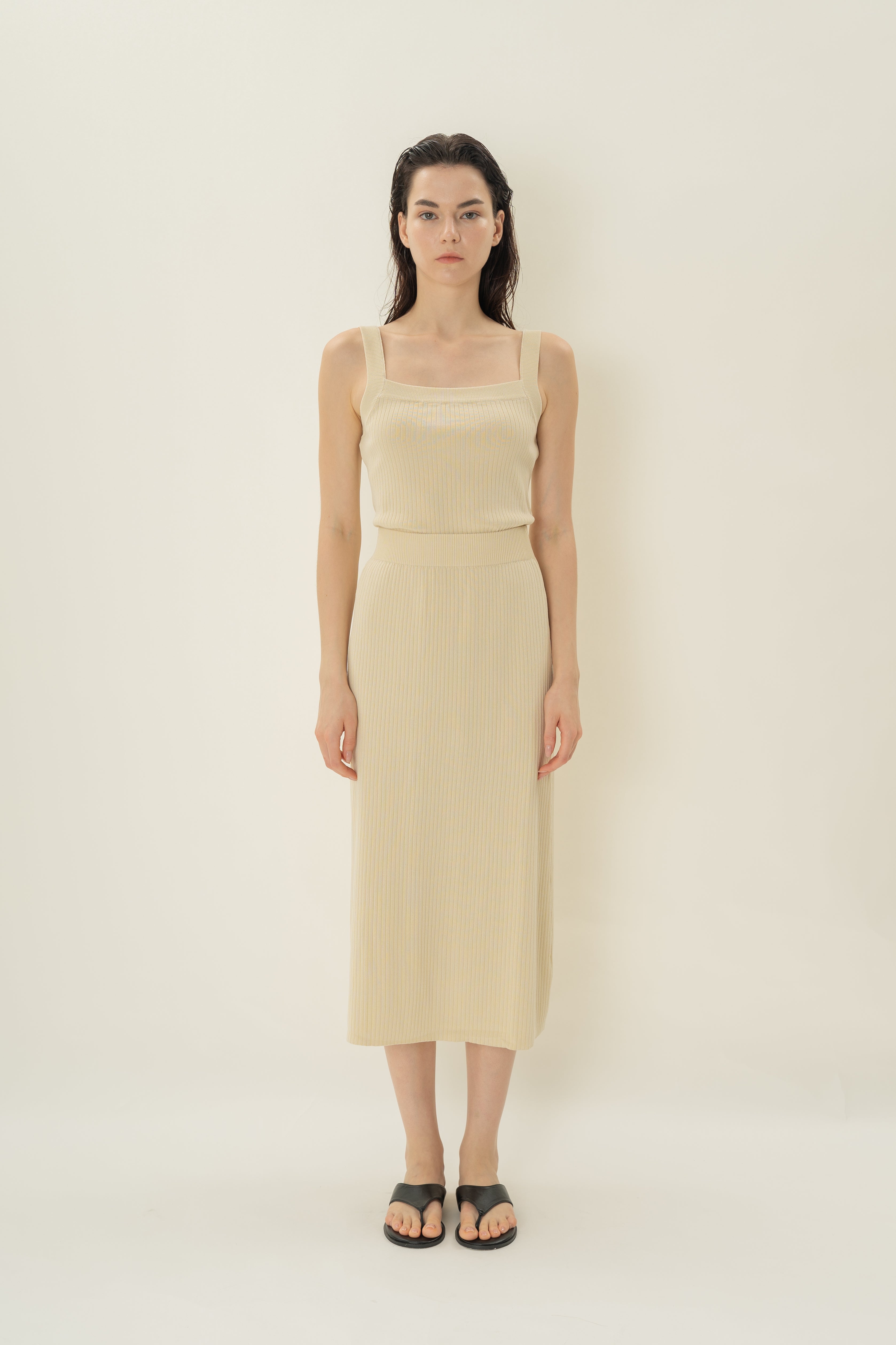 Knitted Straight Skirt in Natural