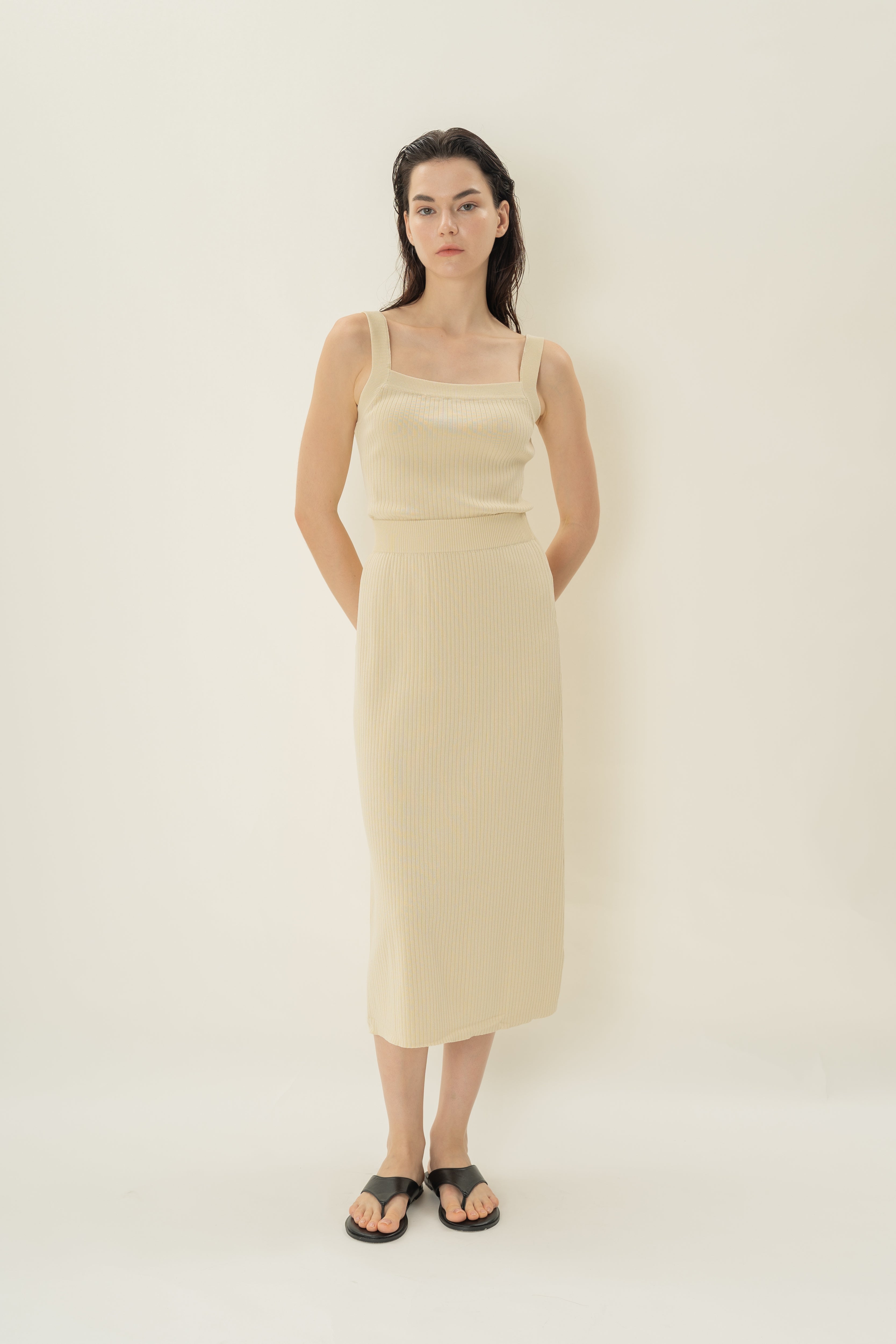 Knitted Straight Skirt in Natural