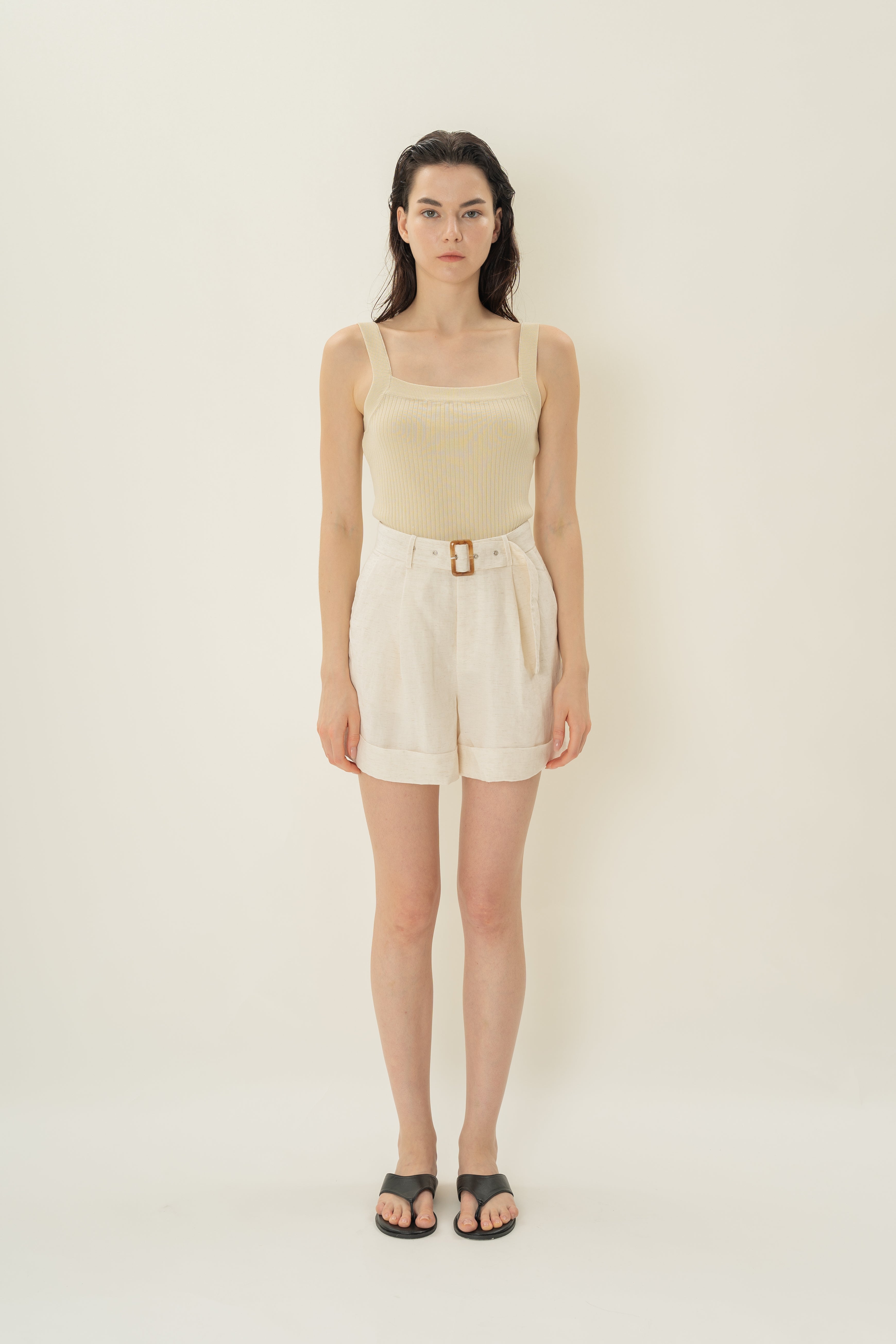Knitted Straight Neck Tank in Natural