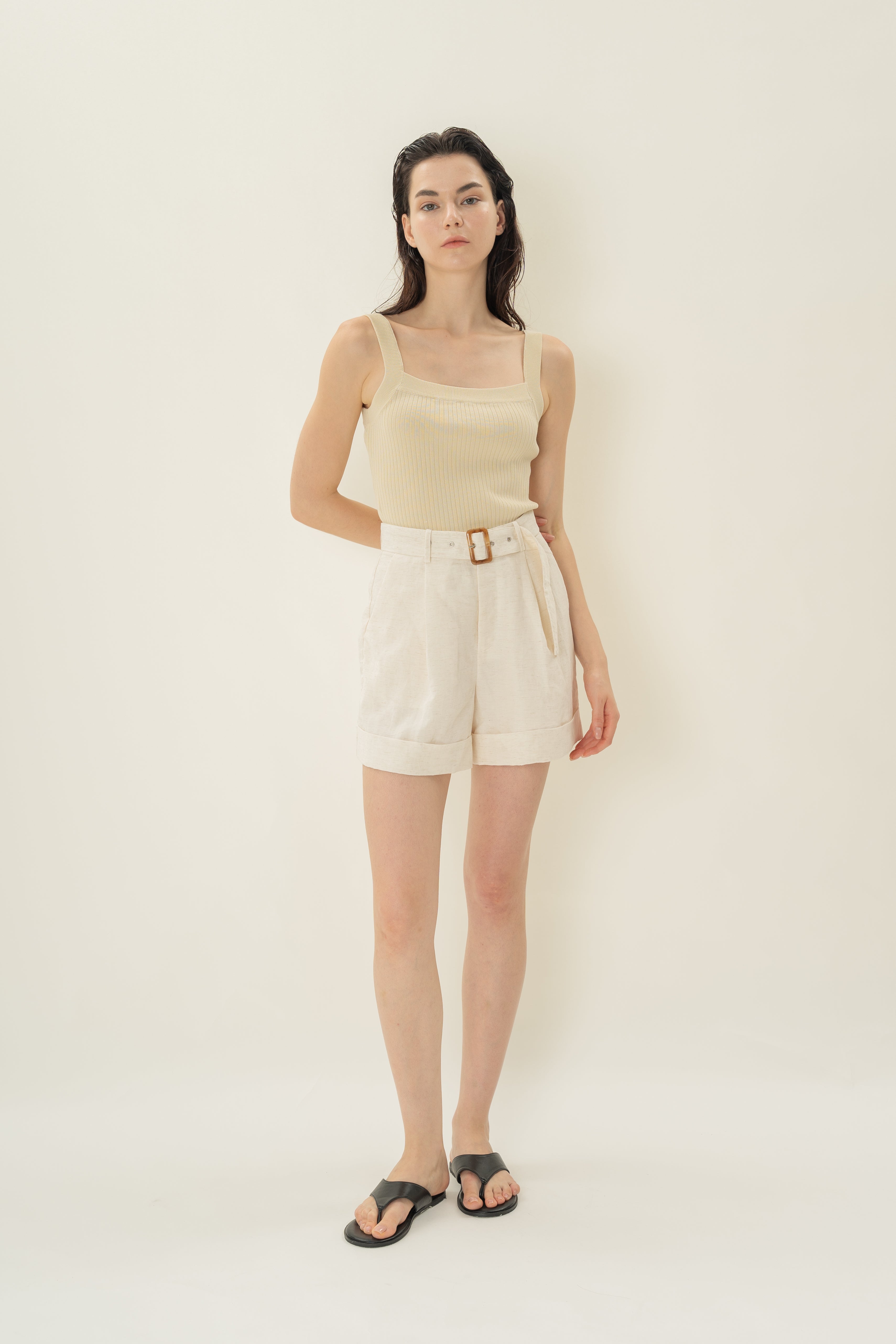 Knitted Straight Neck Tank in Natural