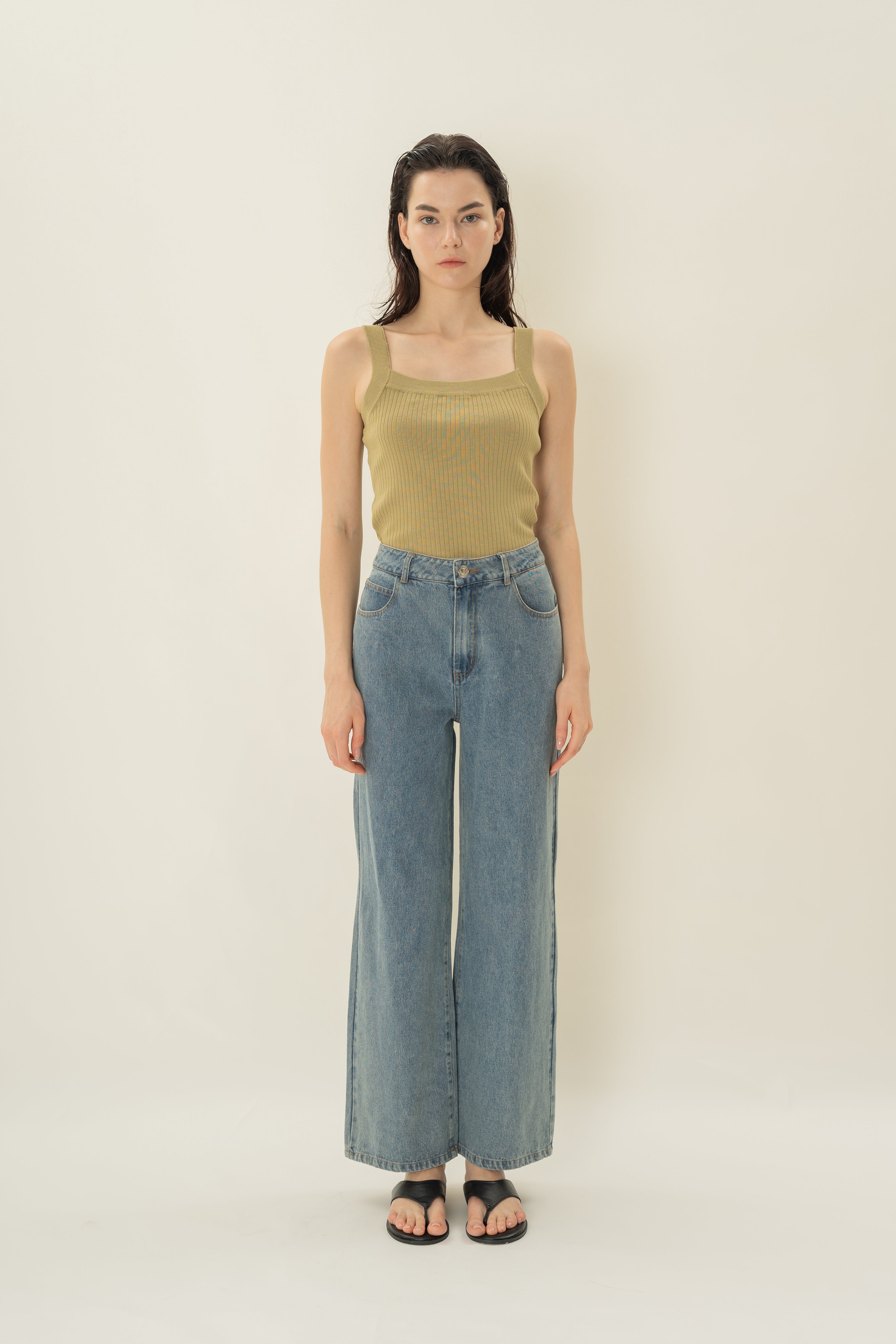 Knitted Straight Neck Tank in Palm