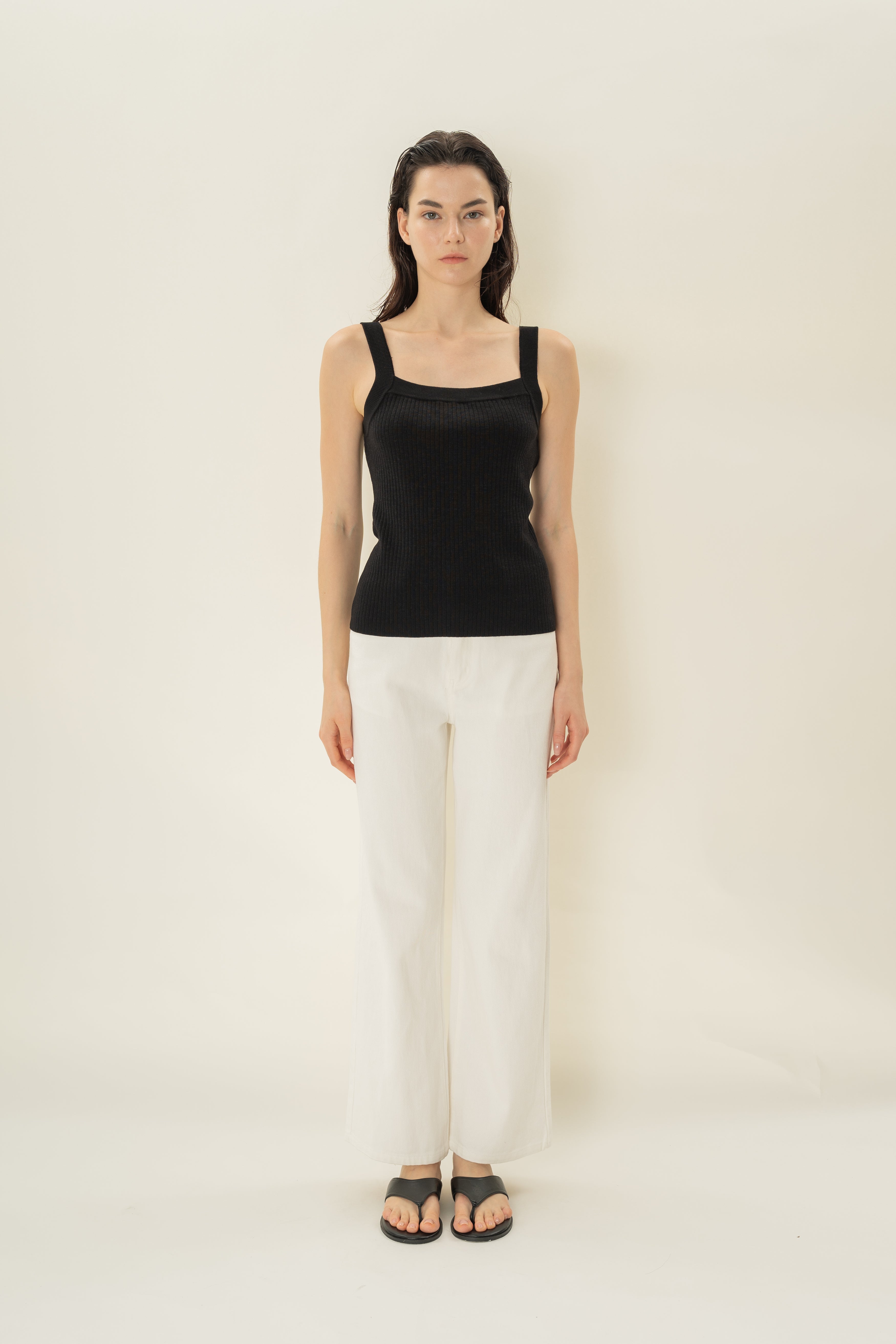 Knitted Straight Neck Tank in Black