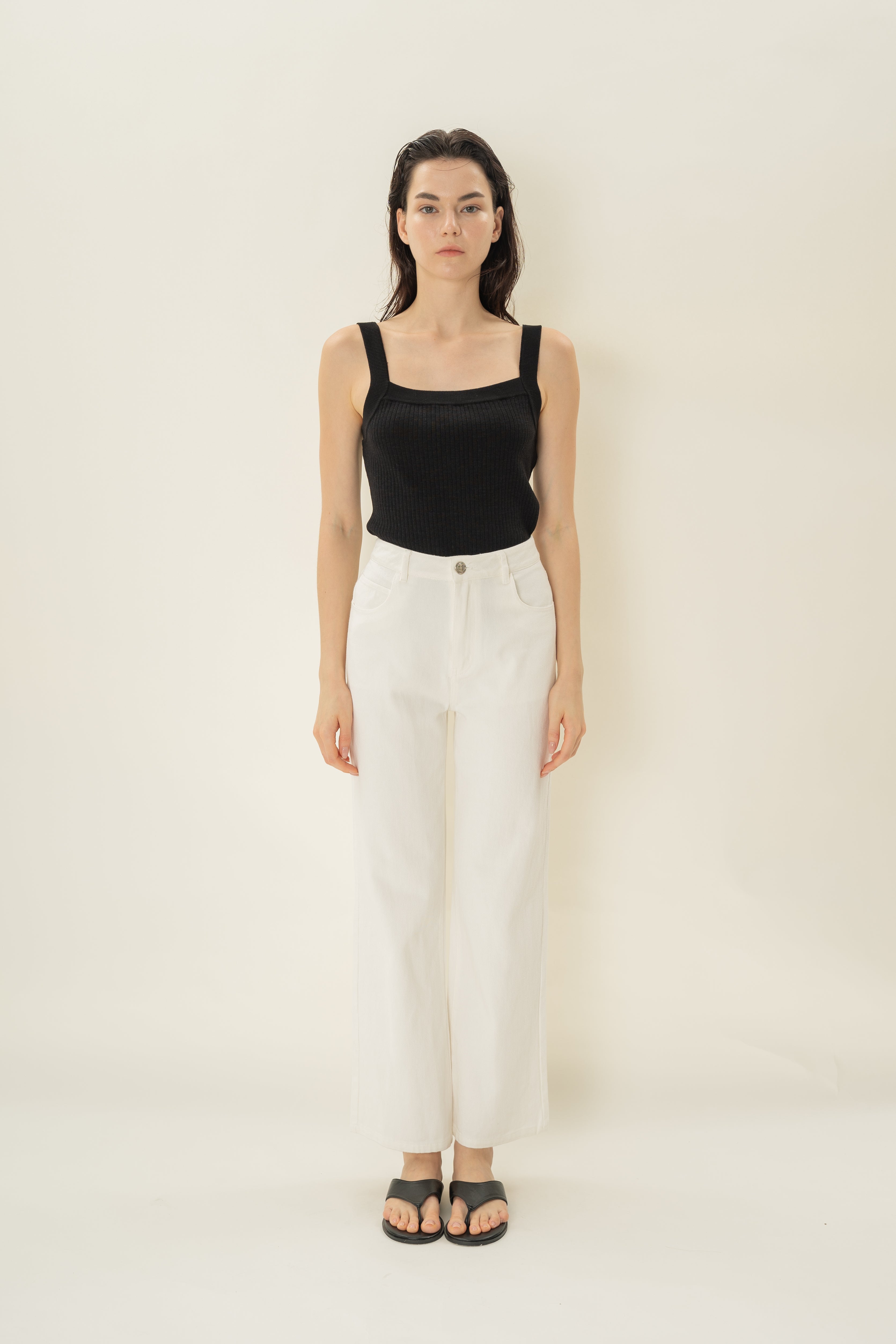 Knitted Straight Neck Tank in Black