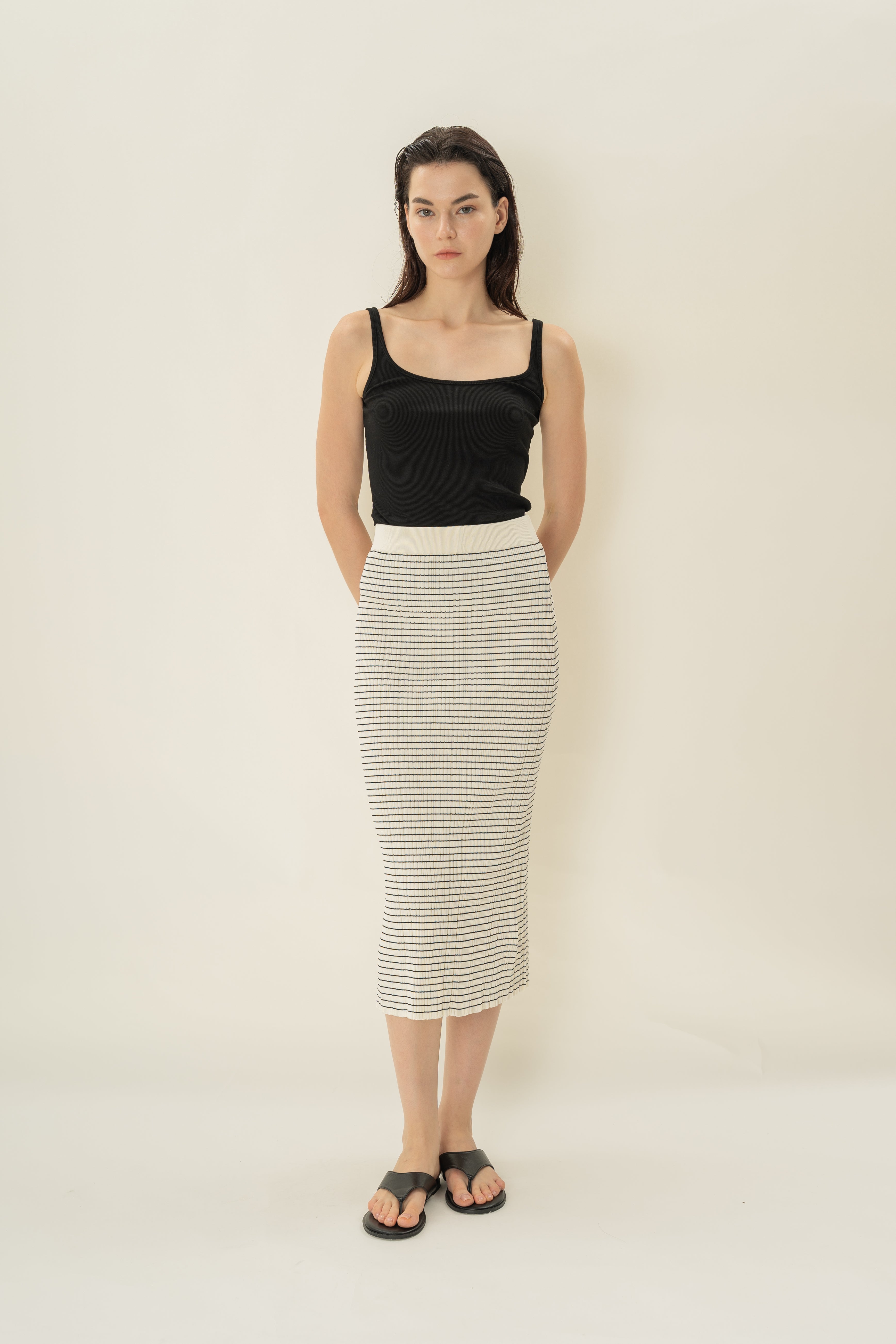 Column Knit Skirt in Stripe