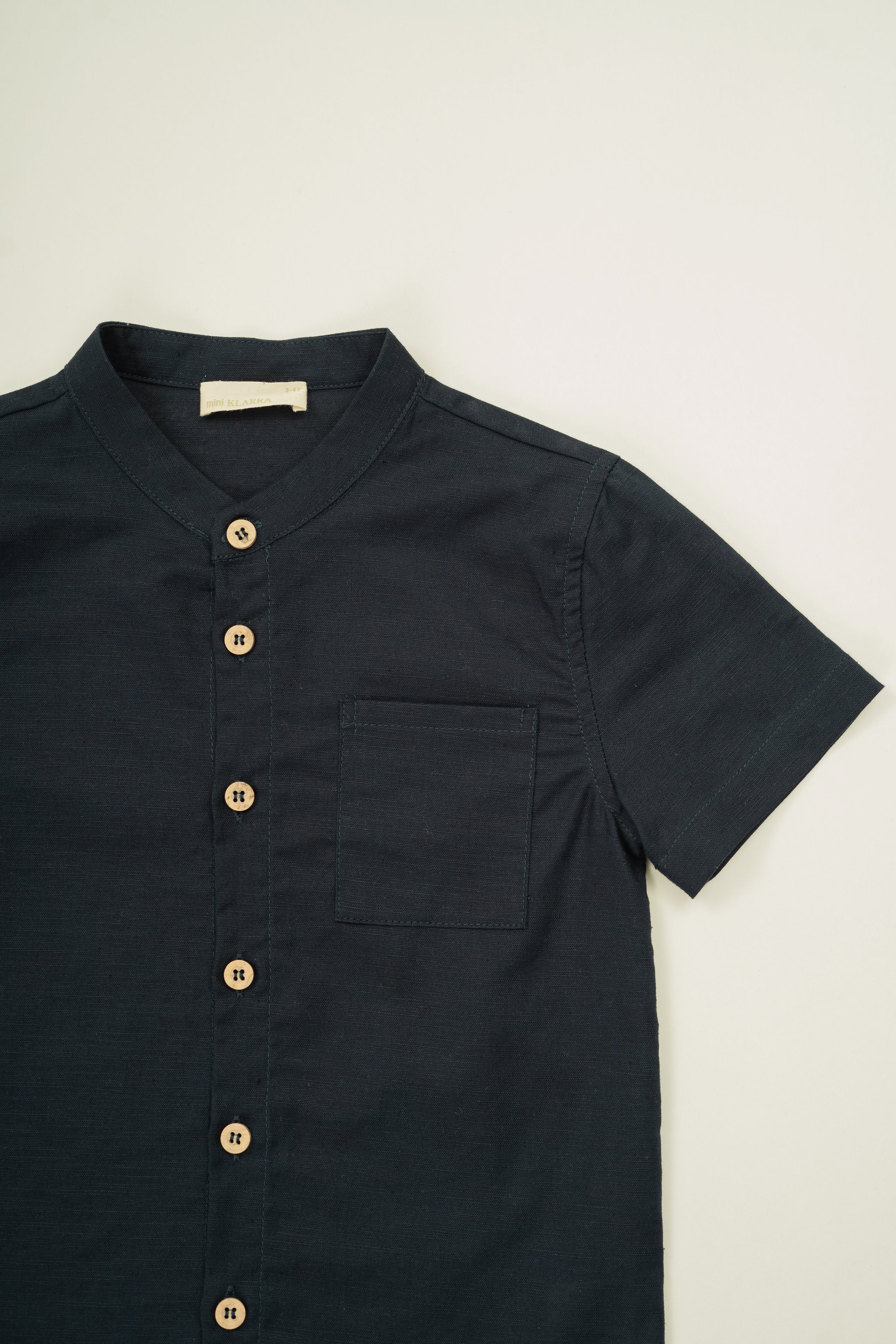 Mini Mandarin Collar Shirt in Midnight