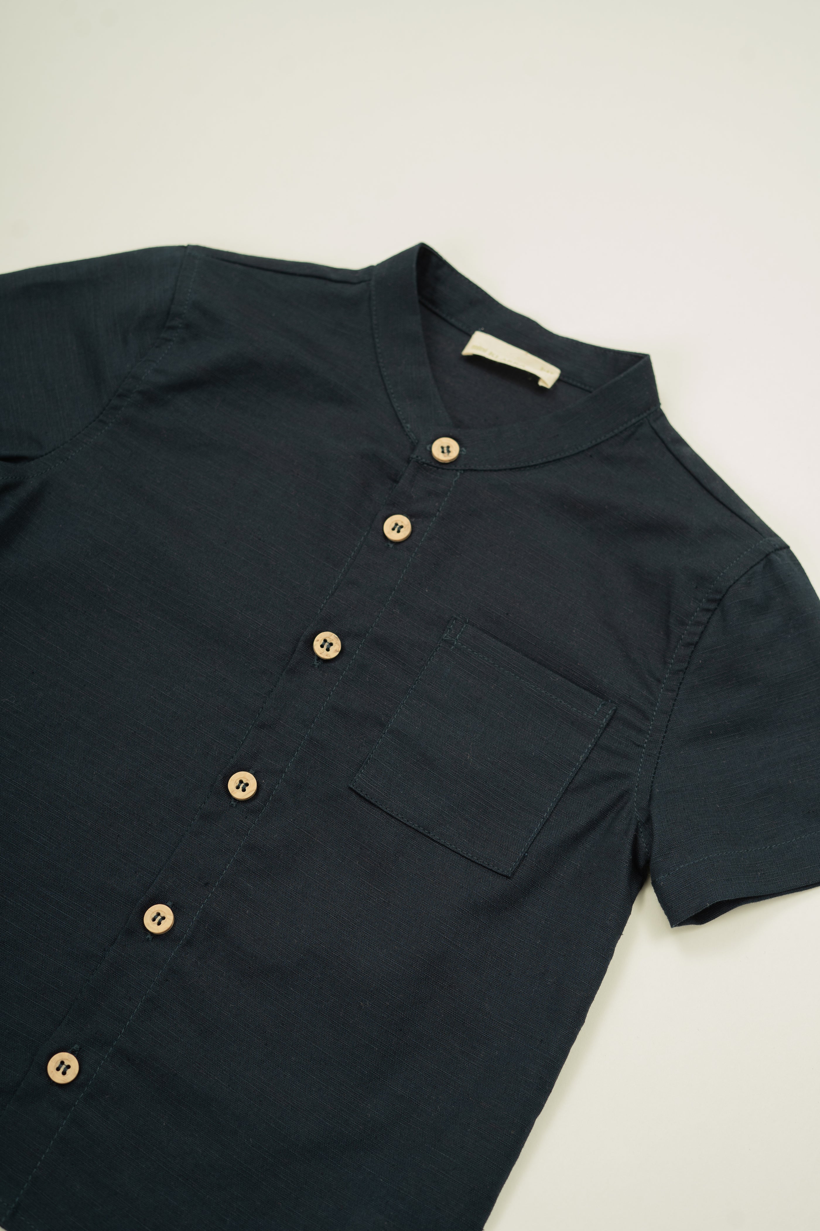 Mini Mandarin Collar Shirt in Midnight