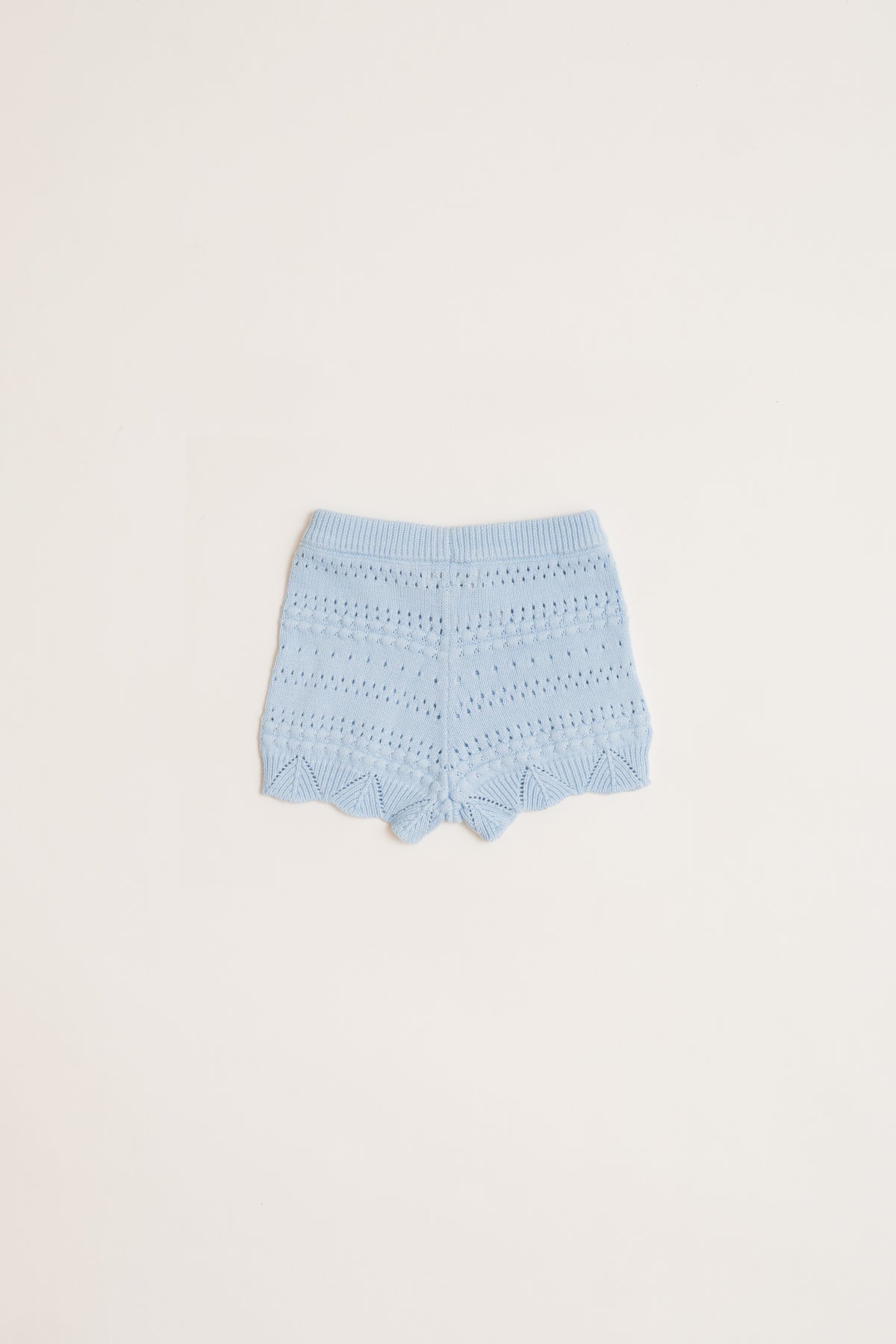 Mini Crochet Knit Shorts in Mist Blue