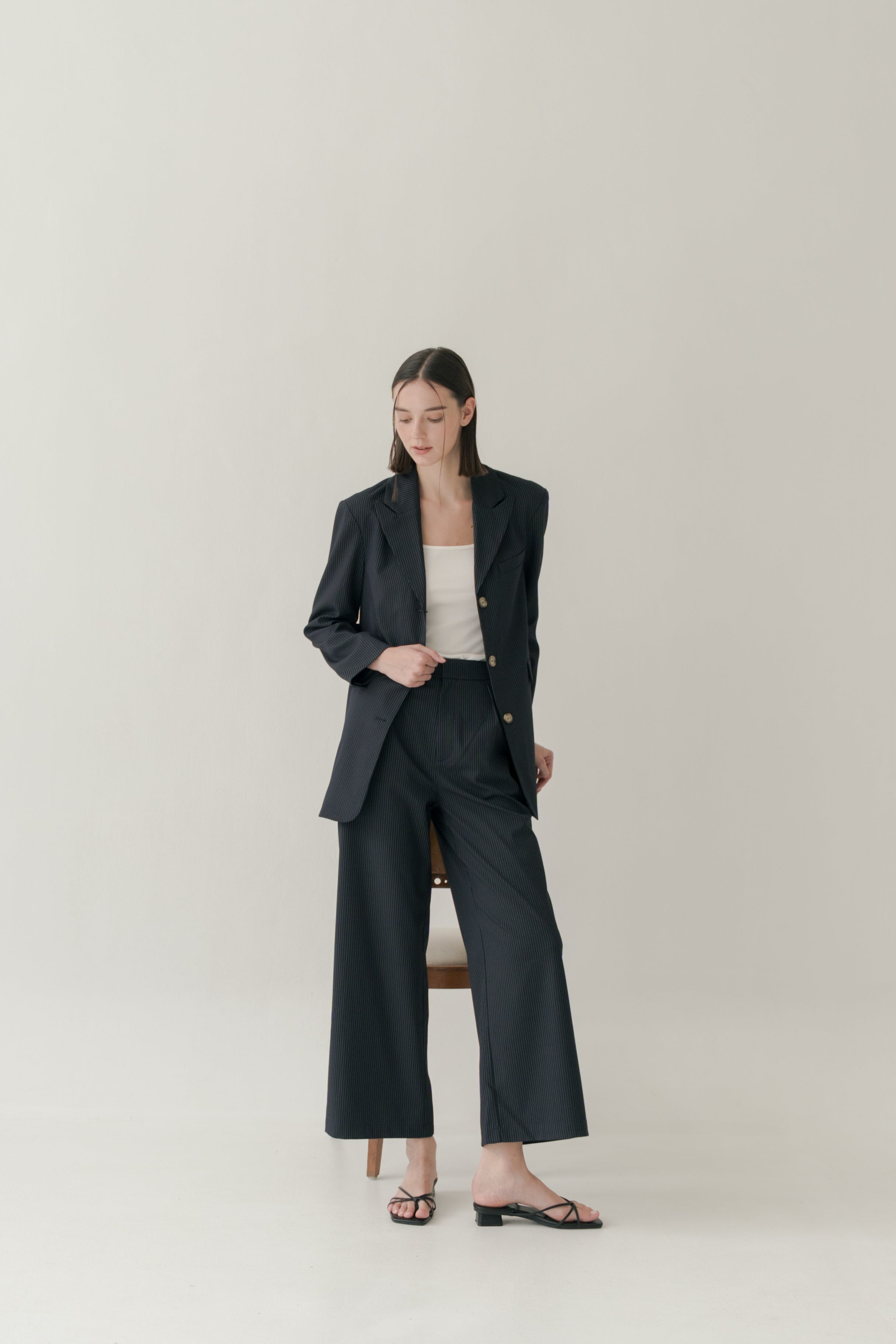 Suiting Pleated Trousers in Pinstripe Navy