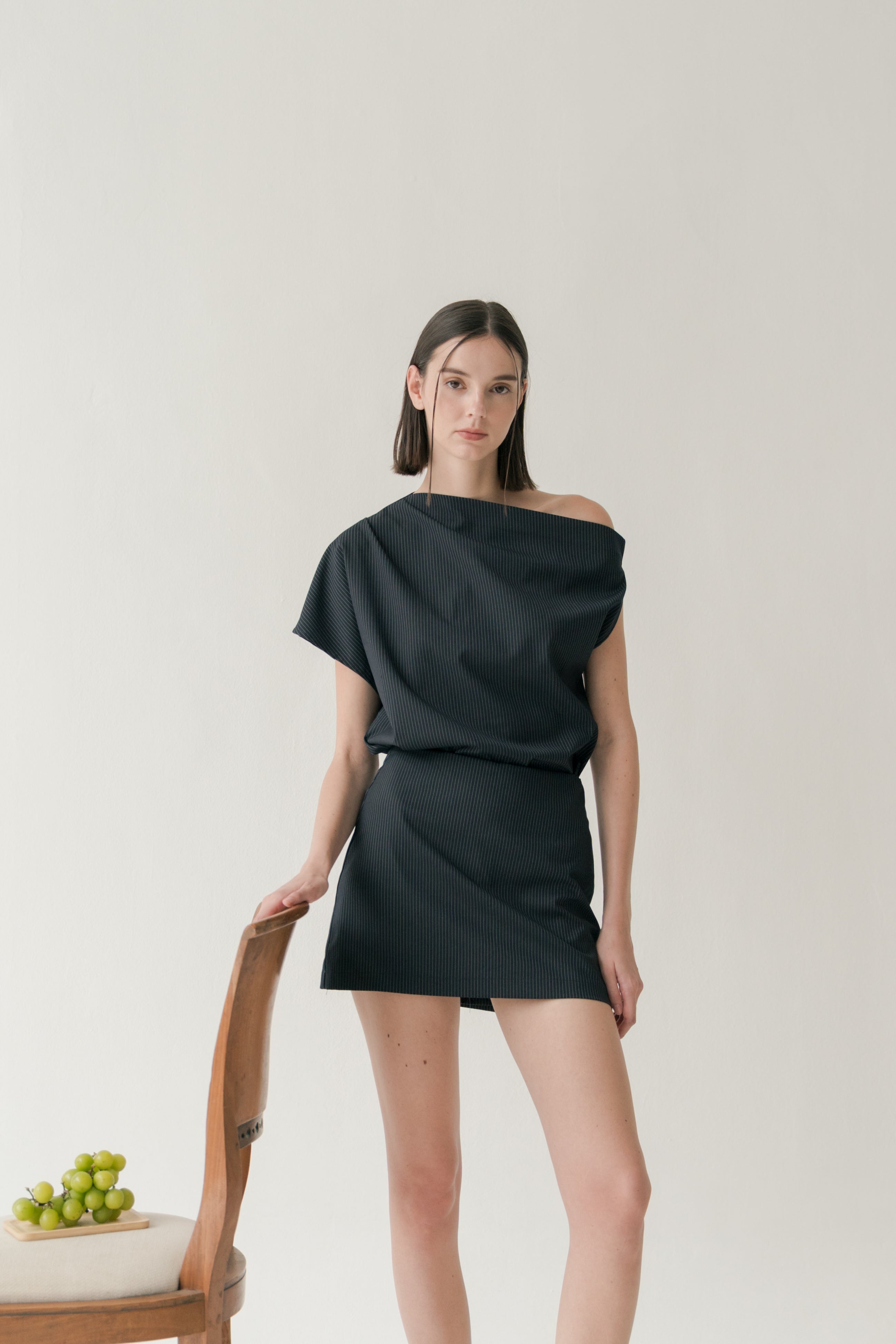 Tailored Skort in Pinstripe Navy