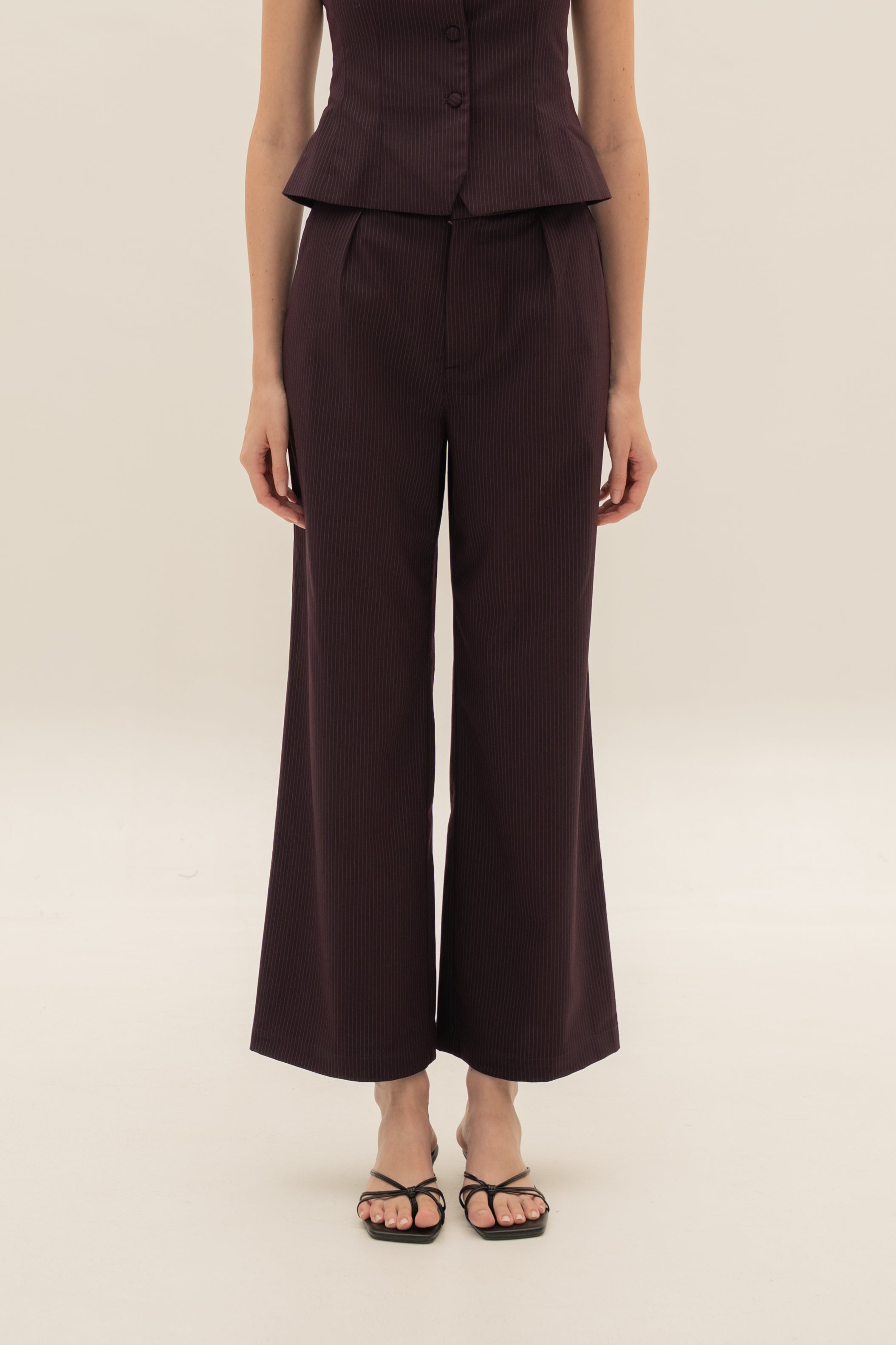 Petite Suiting Pleated Trousers in Pinstripe Mulberry