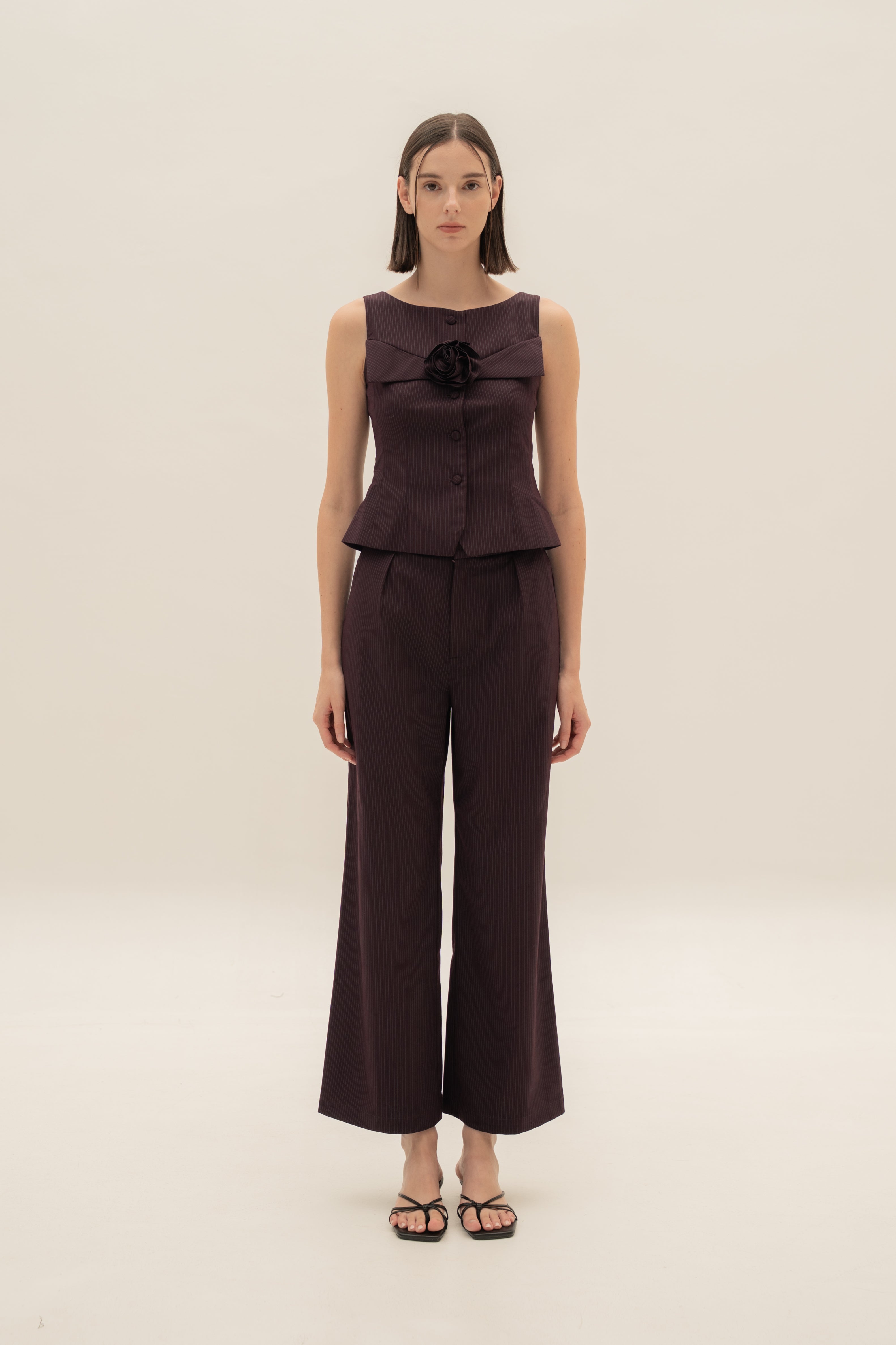 Petite Suiting Pleated Trousers in Pinstripe Mulberry