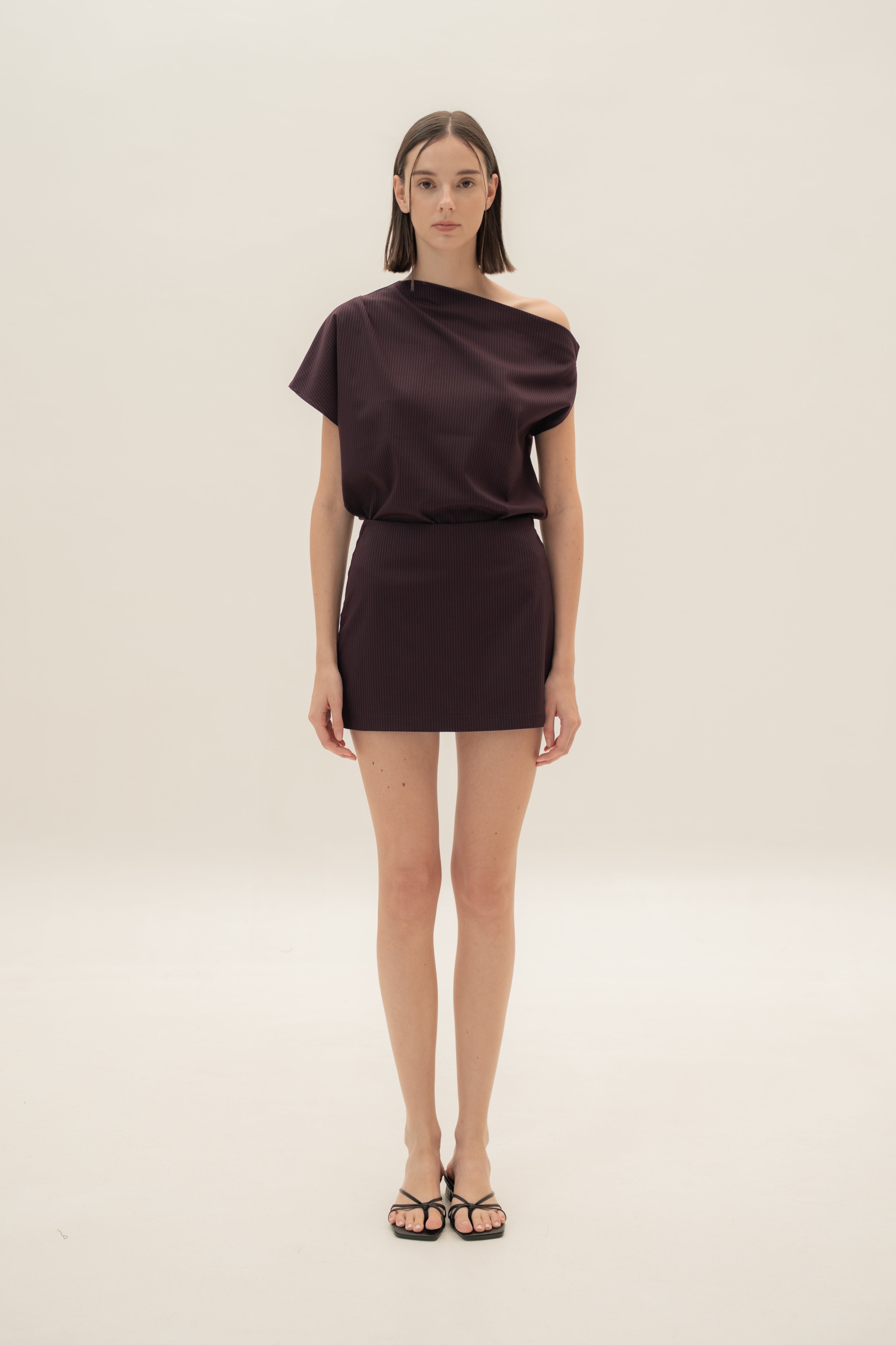 Tailored Skort in Pinstripe Mulberry