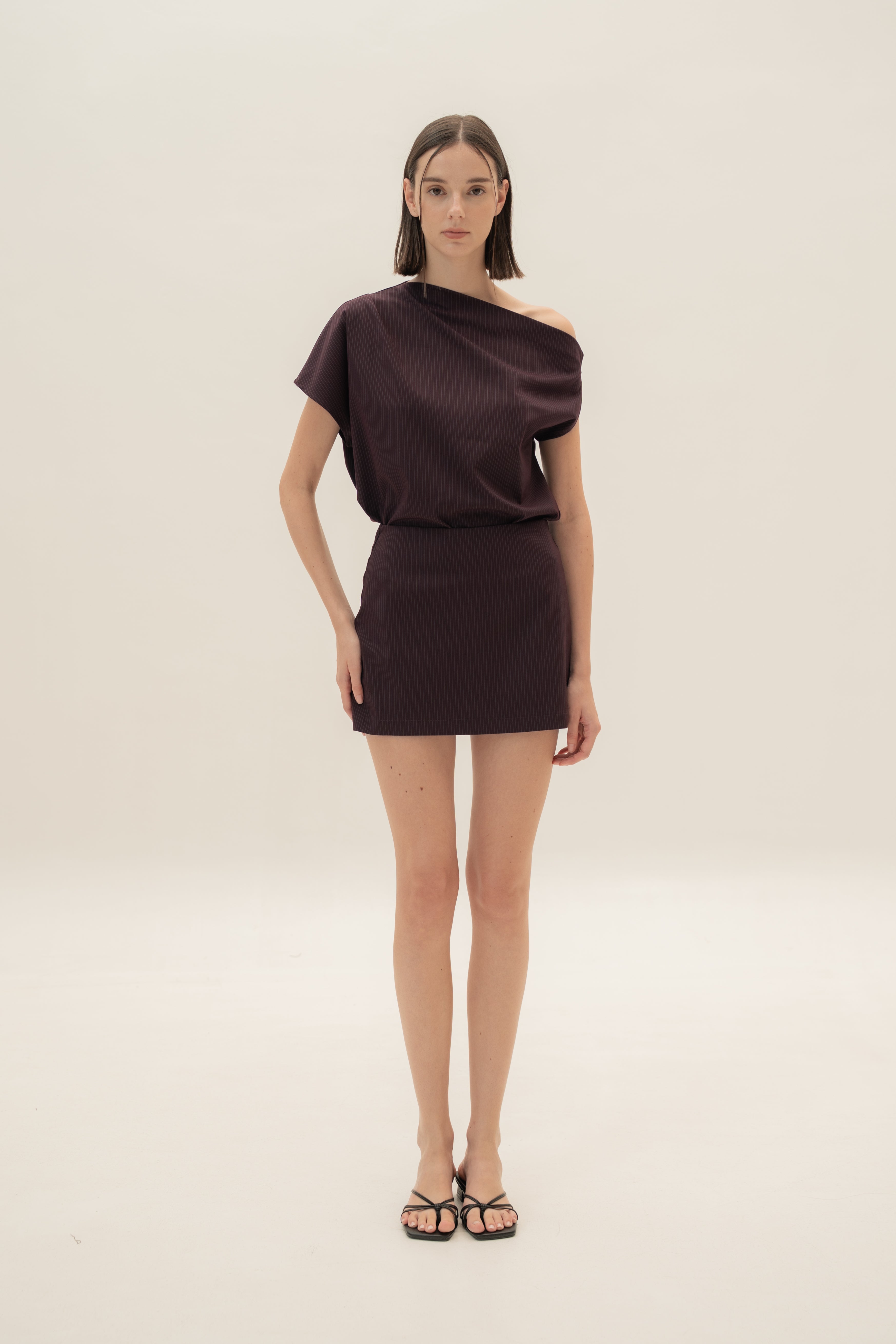 Tailored Skort in Pinstripe Mulberry