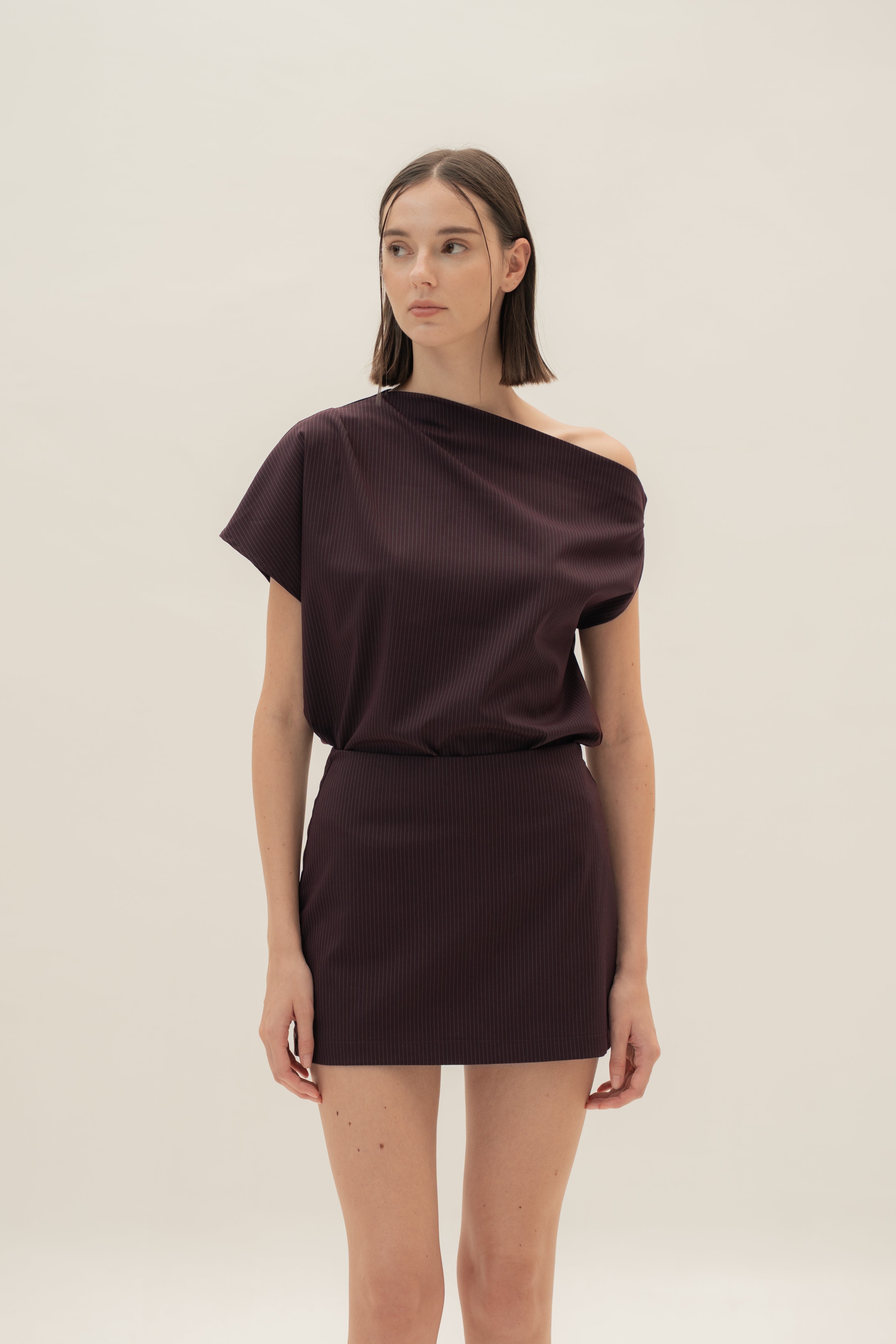 Tailored Skort in Pinstripe Mulberry