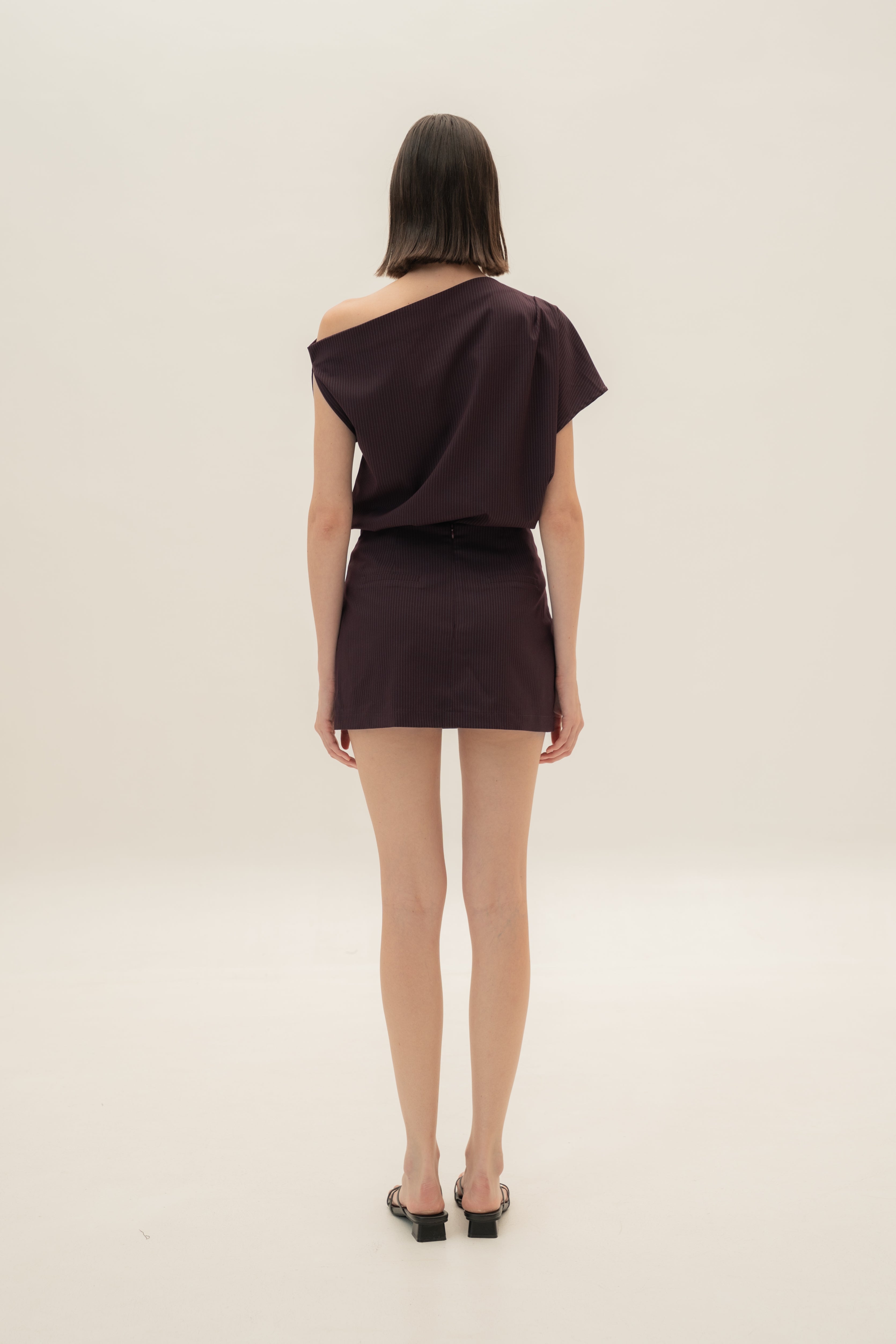 Tailored Skort in Pinstripe Mulberry