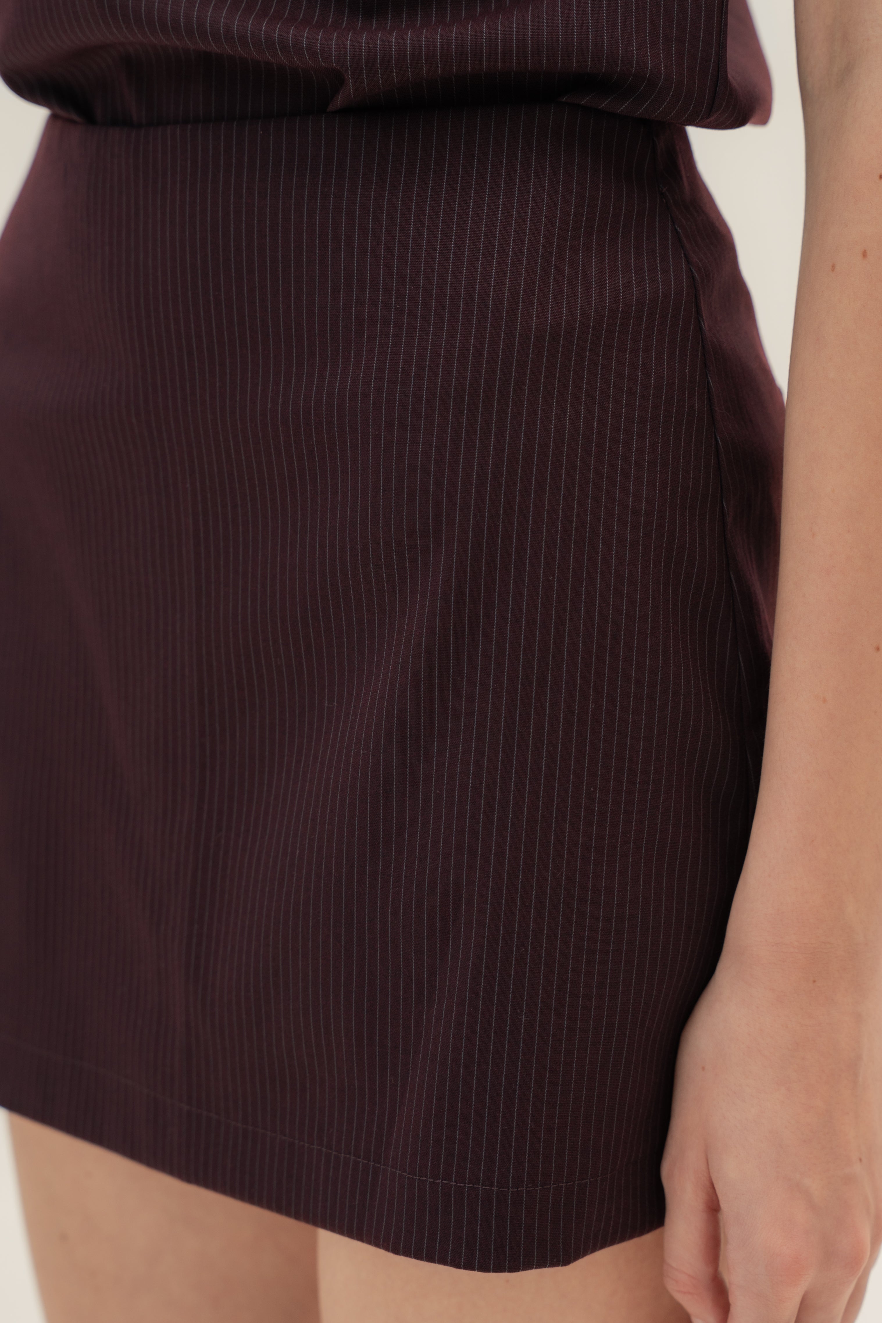 Tailored Skort in Pinstripe Mulberry