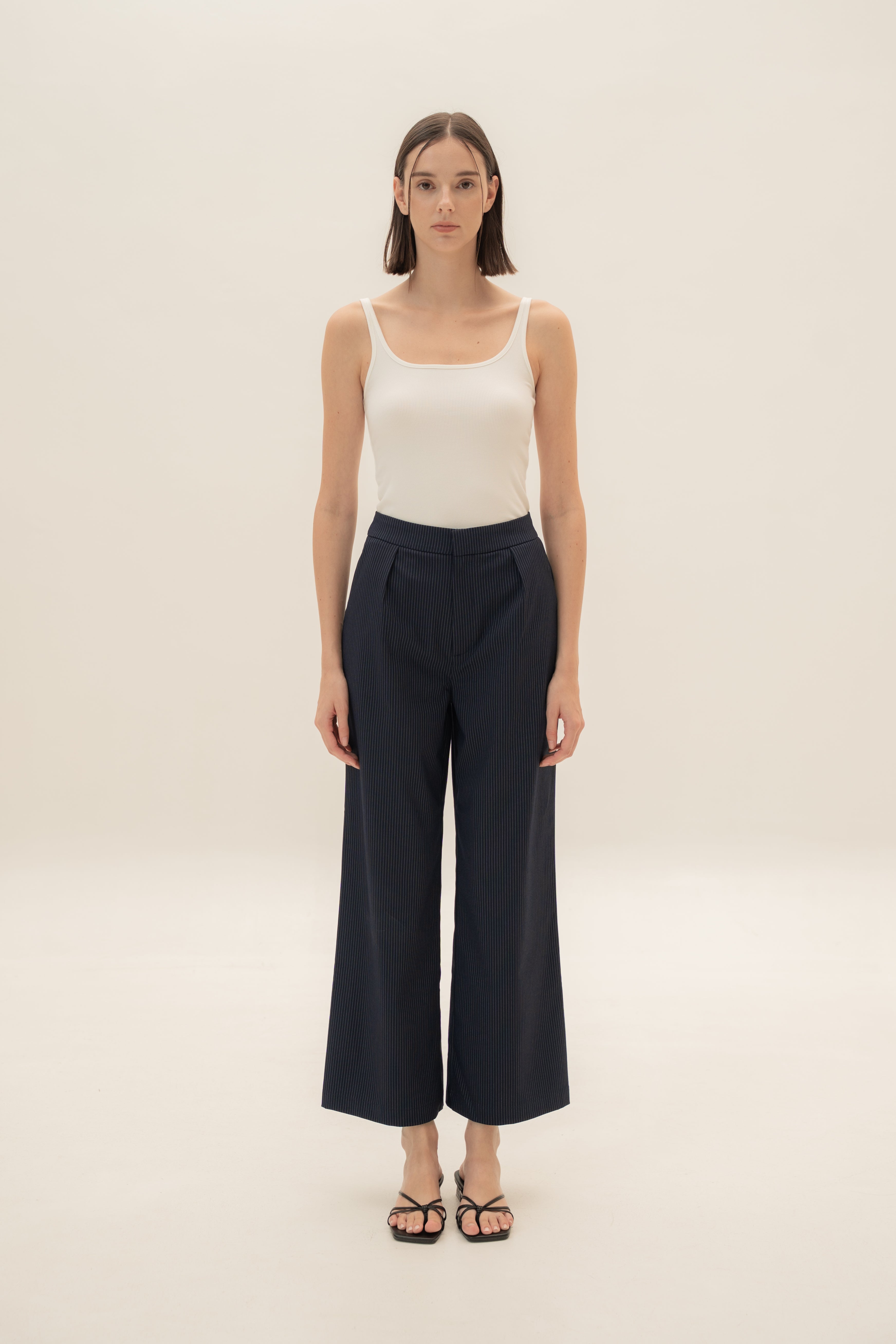 Petite Suiting Pleated Trousers in Pinstripe Navy