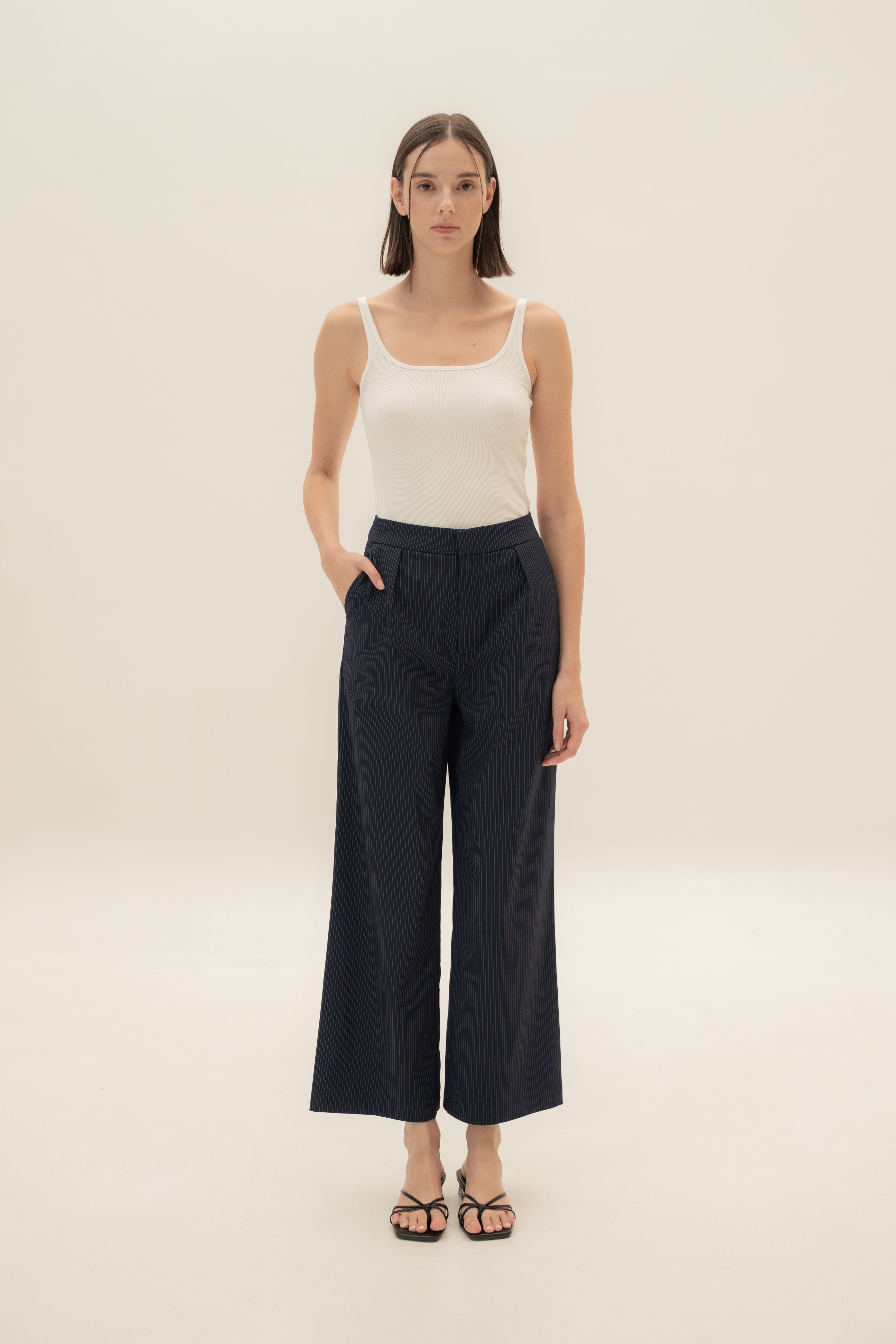 Suiting Pleated Trousers in Pinstripe Navy