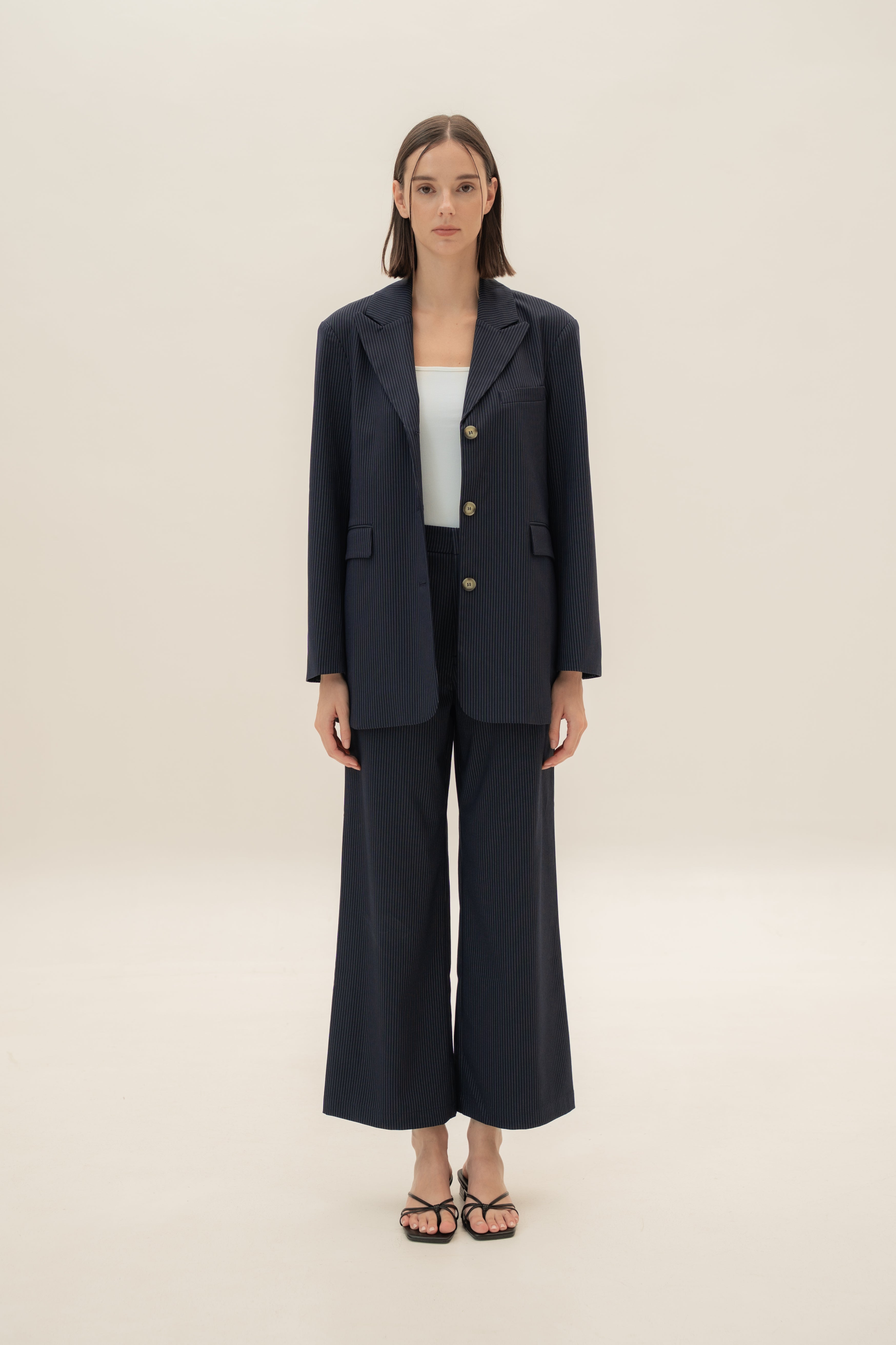 Blazer Dress in Pinstripe Navy