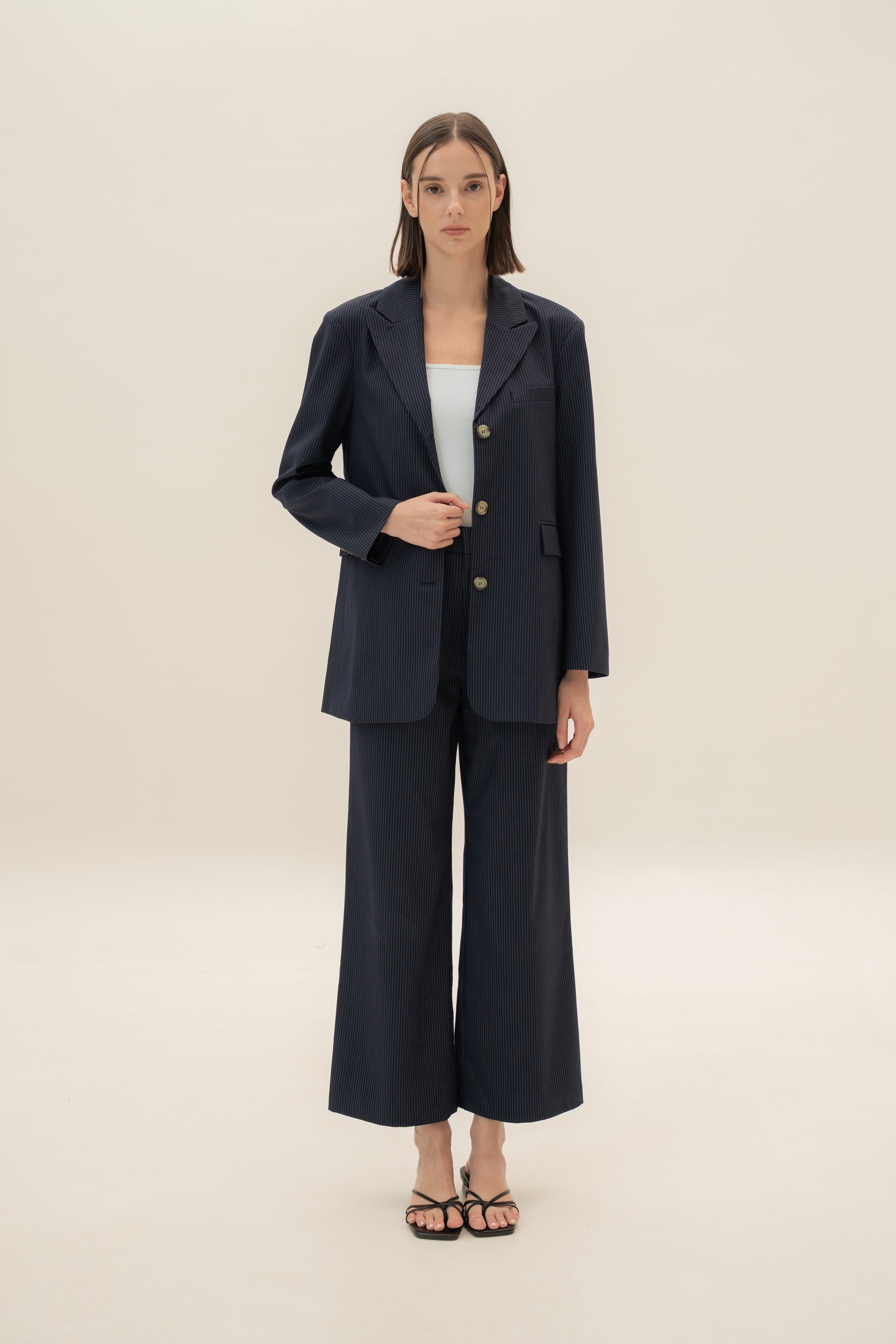 Blazer Dress in Pinstripe Navy