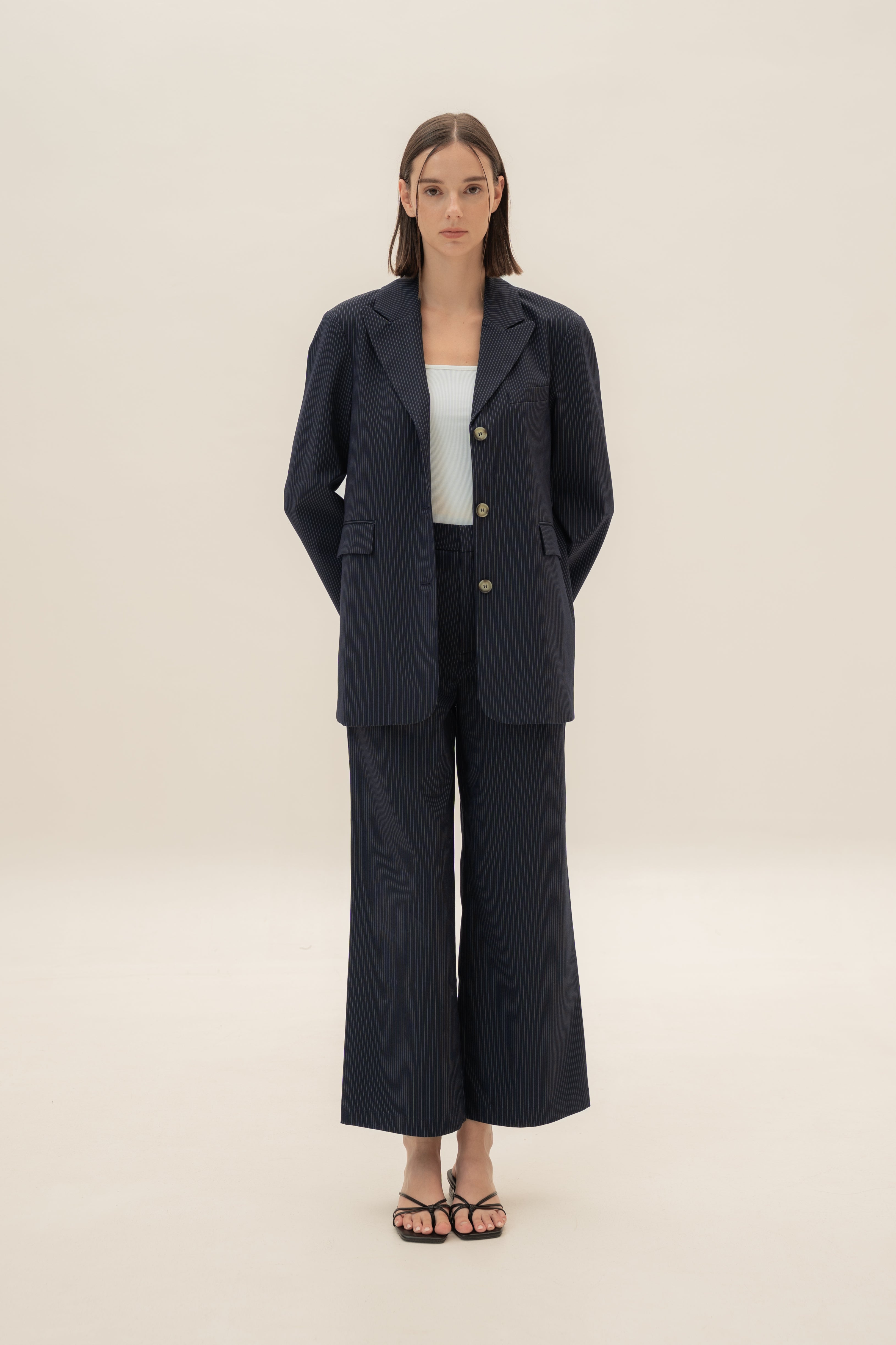 Blazer Dress in Pinstripe Navy