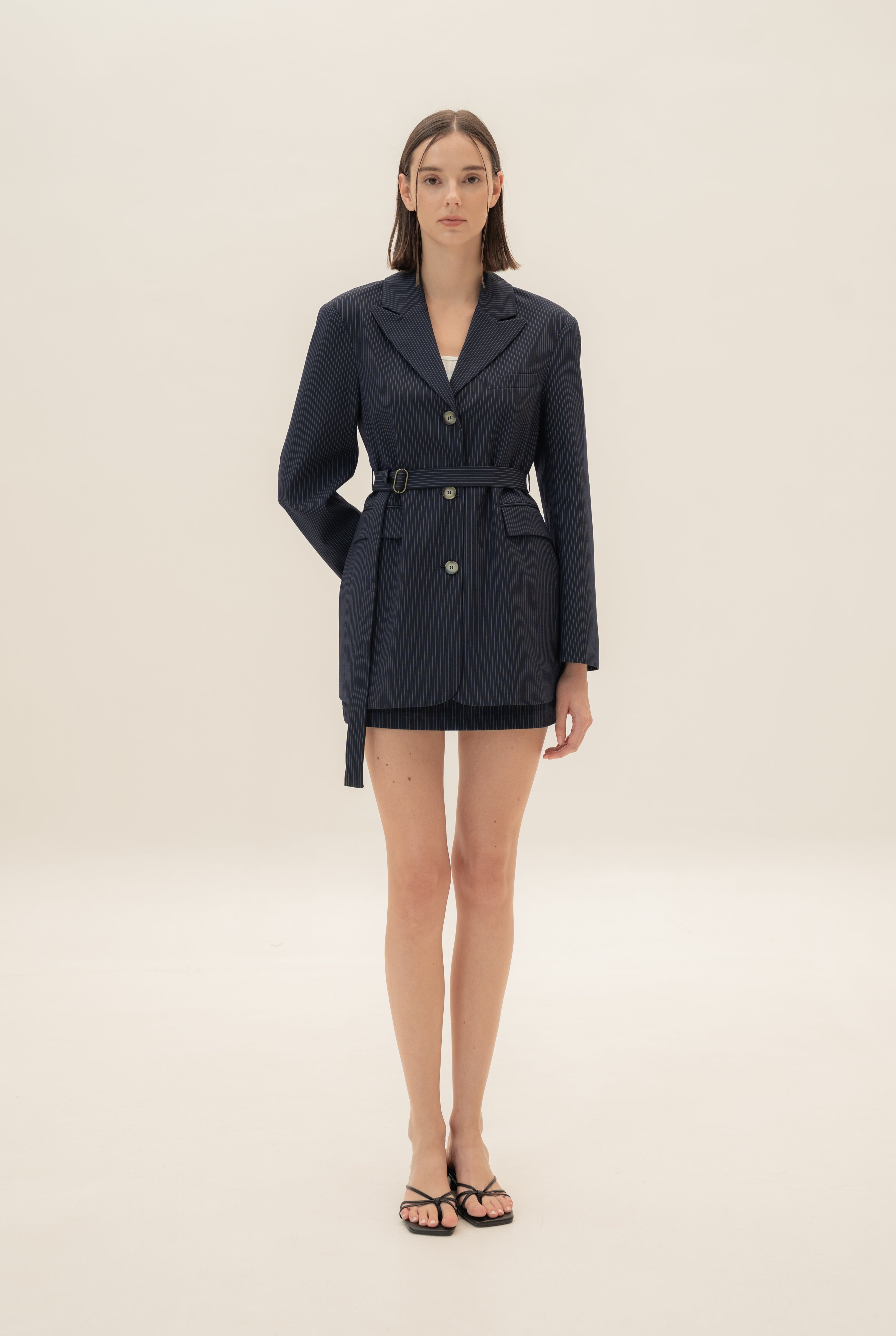 Blazer Dress in Pinstripe Navy