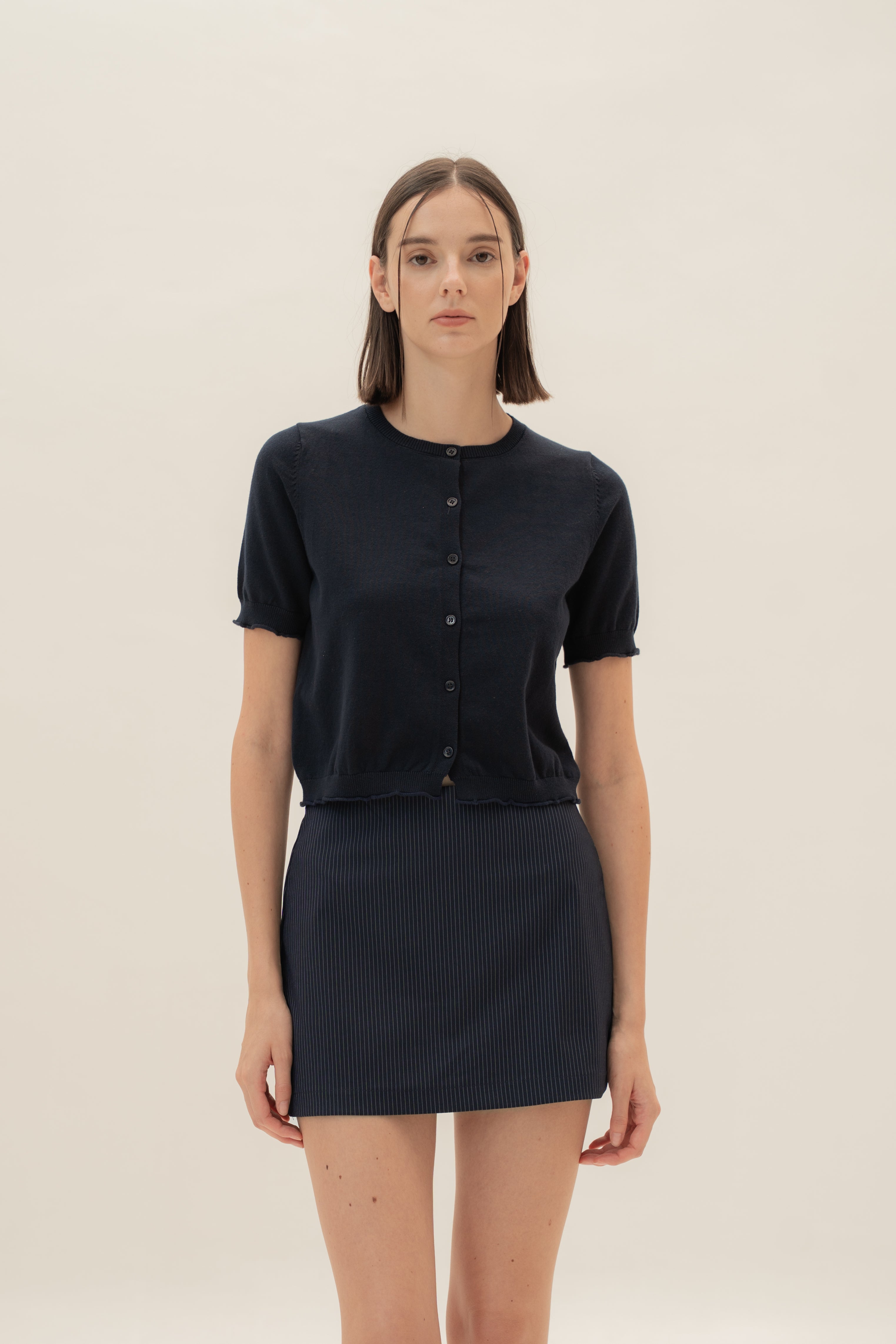 Tailored Skort in Pinstripe Navy