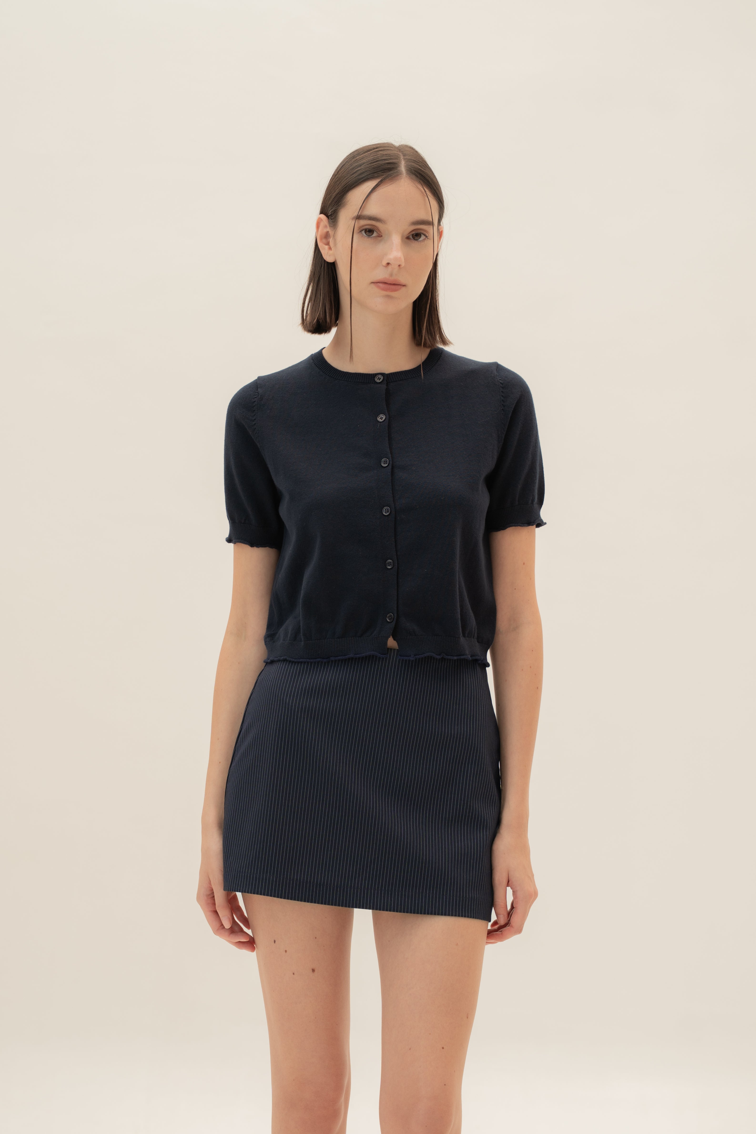 Tailored Skort in Pinstripe Navy