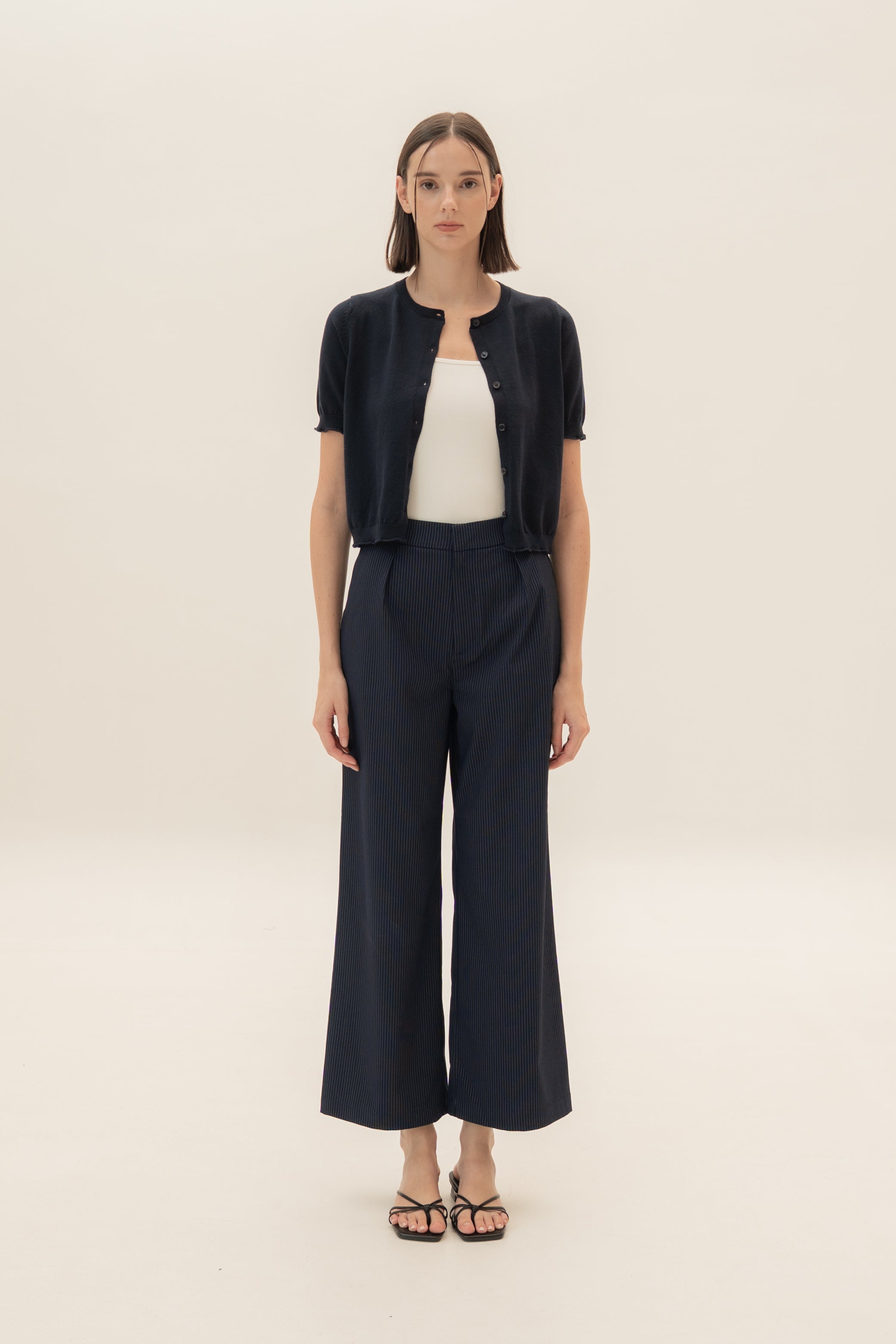 Short Sleeve Button Up Cardigan in Midnight