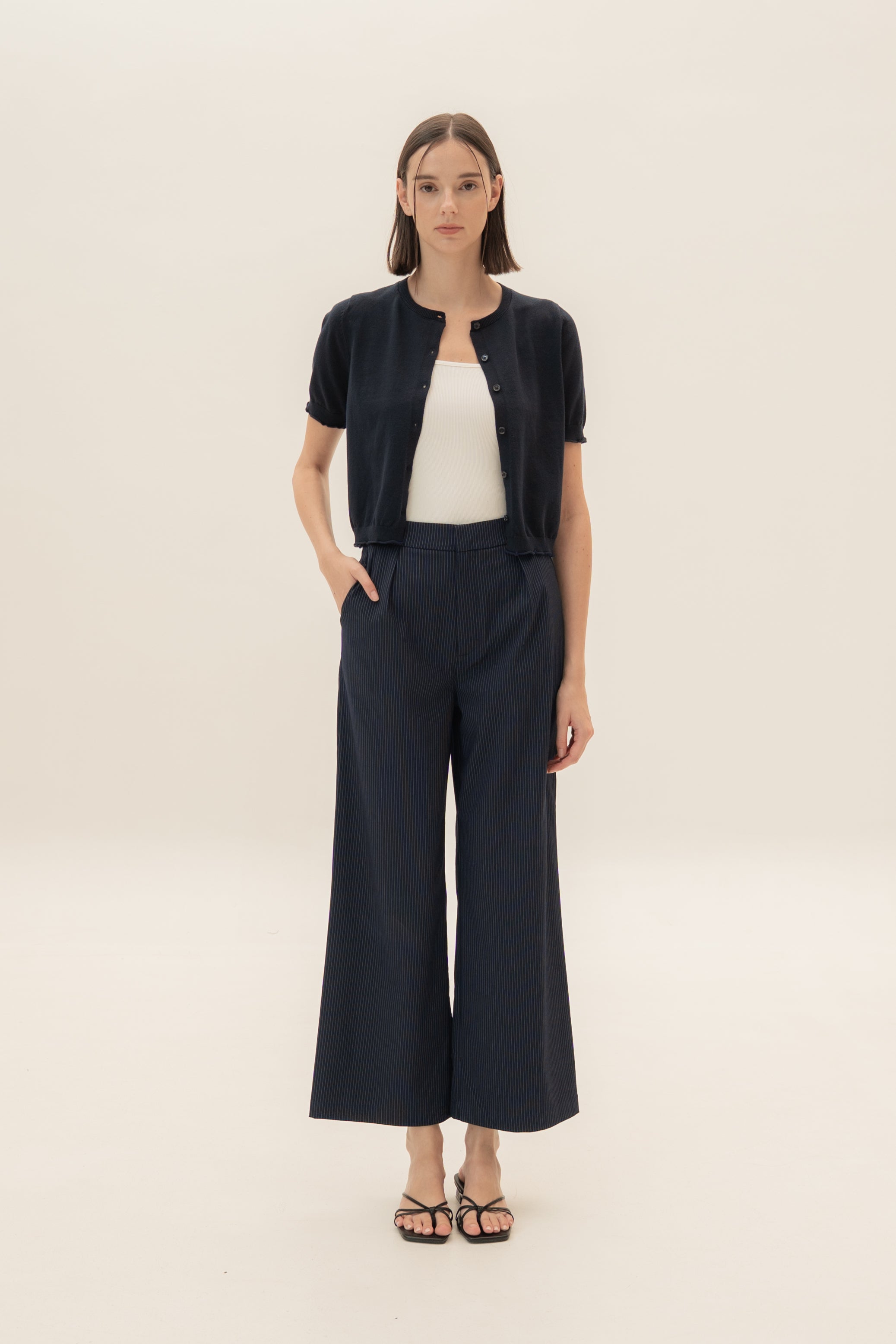 Short Sleeve Button Up Cardigan in Midnight