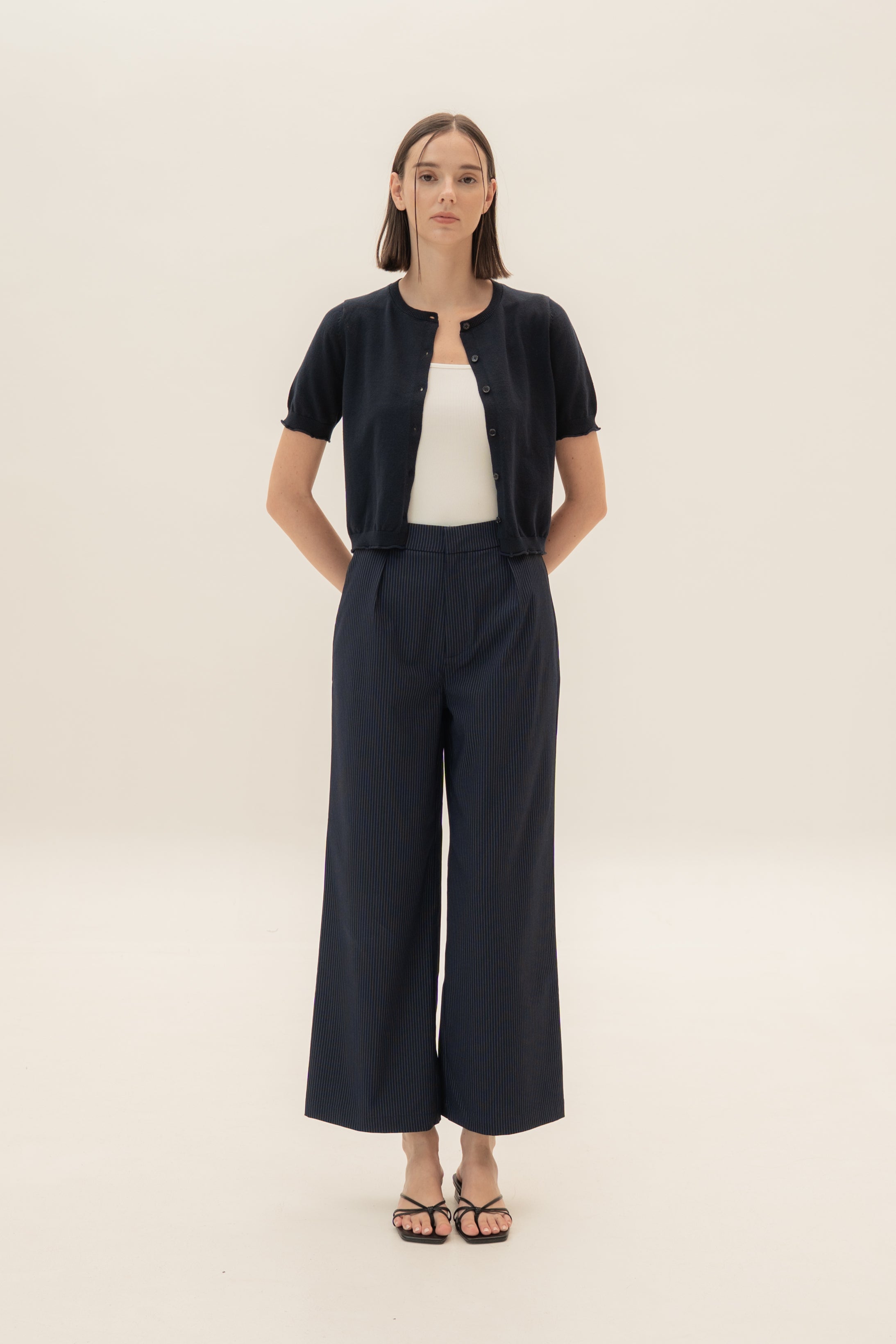 Short Sleeve Button Up Cardigan in Midnight