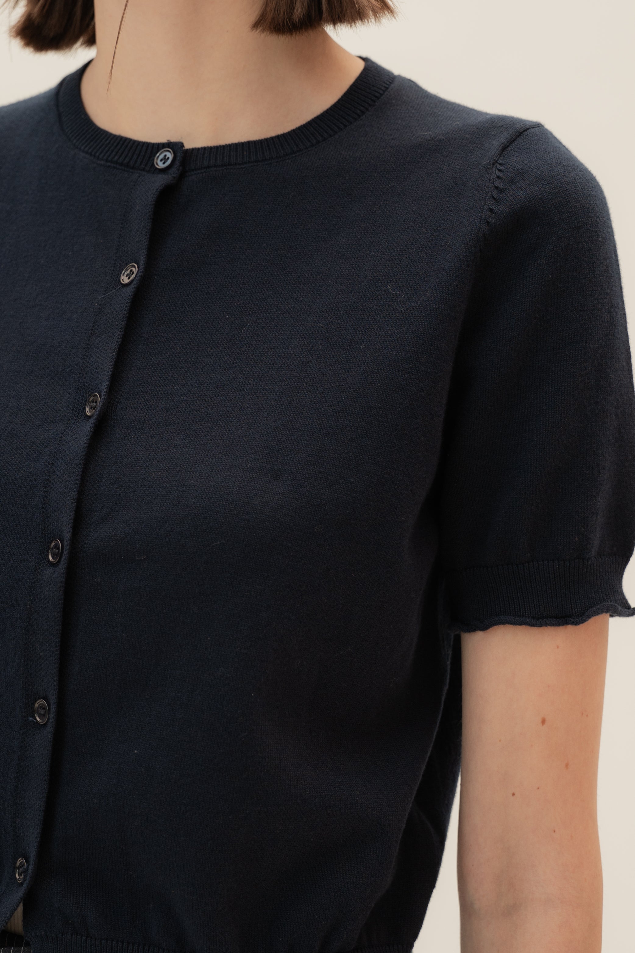 Short Sleeve Button Up Cardigan in Midnight