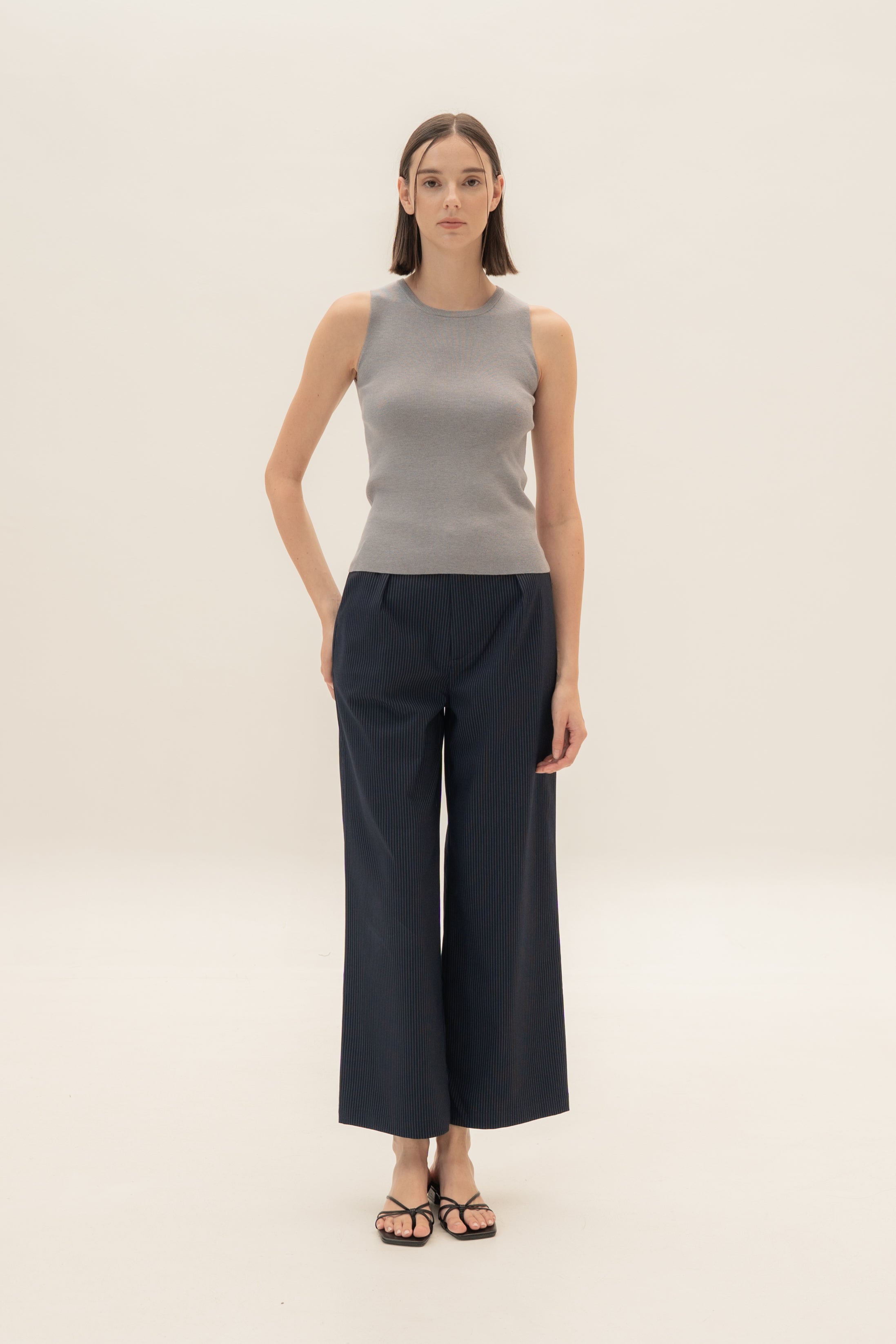 Sleeveless Knit Tank in Heather Grey